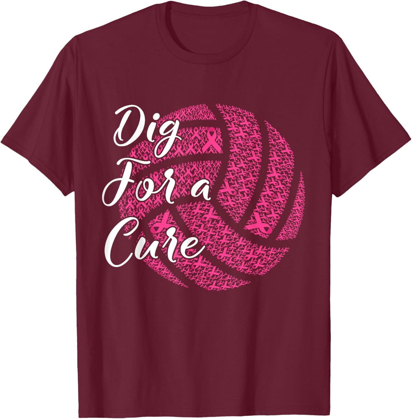 Dig For A Cure Breast Cancer Awareness Volleyball Pink T-Shirt - T-Shirt | Maroon