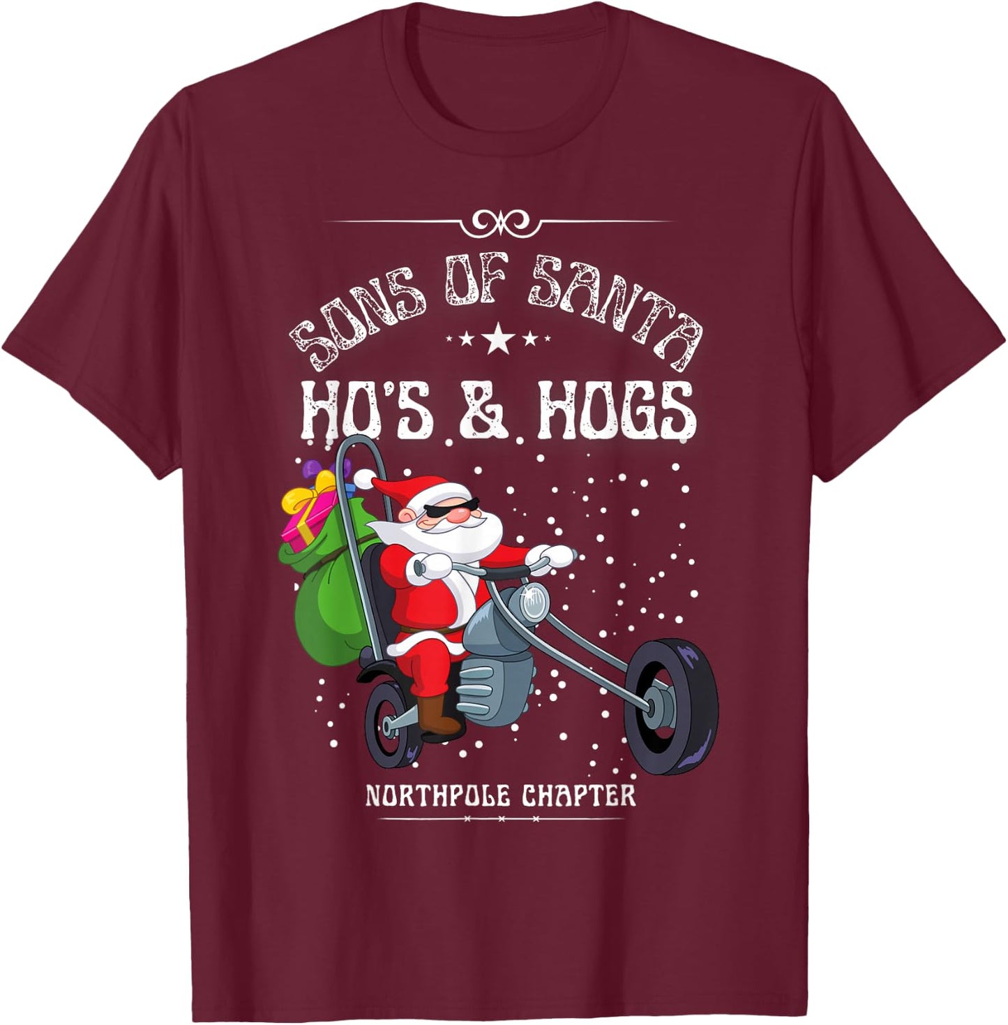 Sons of Santa Hat Funny Motorcycle Christmas 2024 T-Shirt - T-Shirt | Maroon