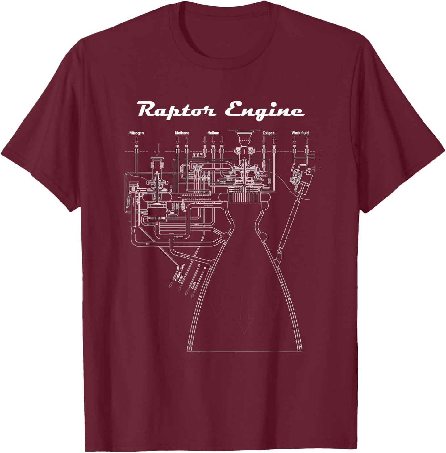 Raptor engine blueprint T-Shirt - T-Shirt | Maroon