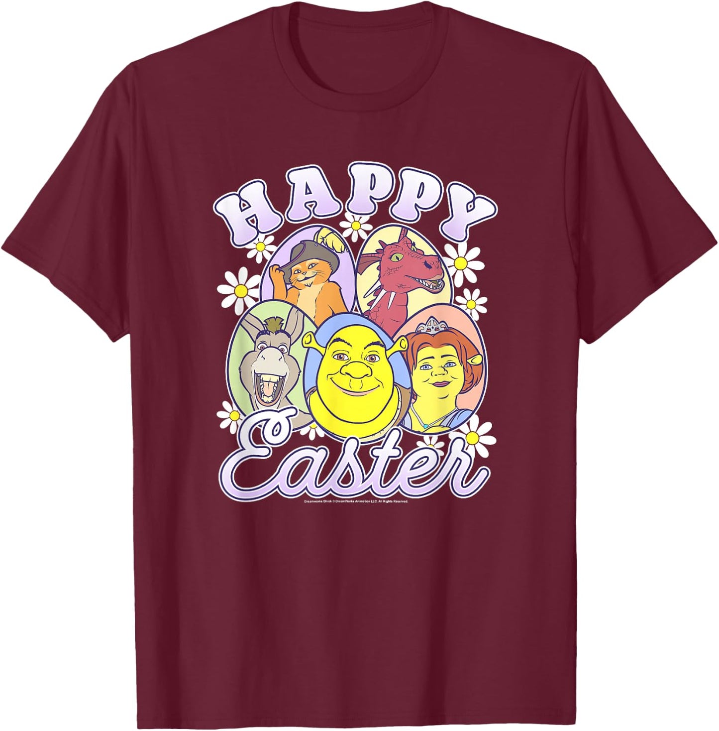 Shrek Happy Easter Group Egg Portraits T-Shirt - T-Shirt | Maroon