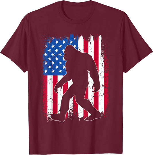 Bigfoot 4th Of July American USA Flag Patriotic Veterans Day T-Shirt - T-Shirt | Maroon