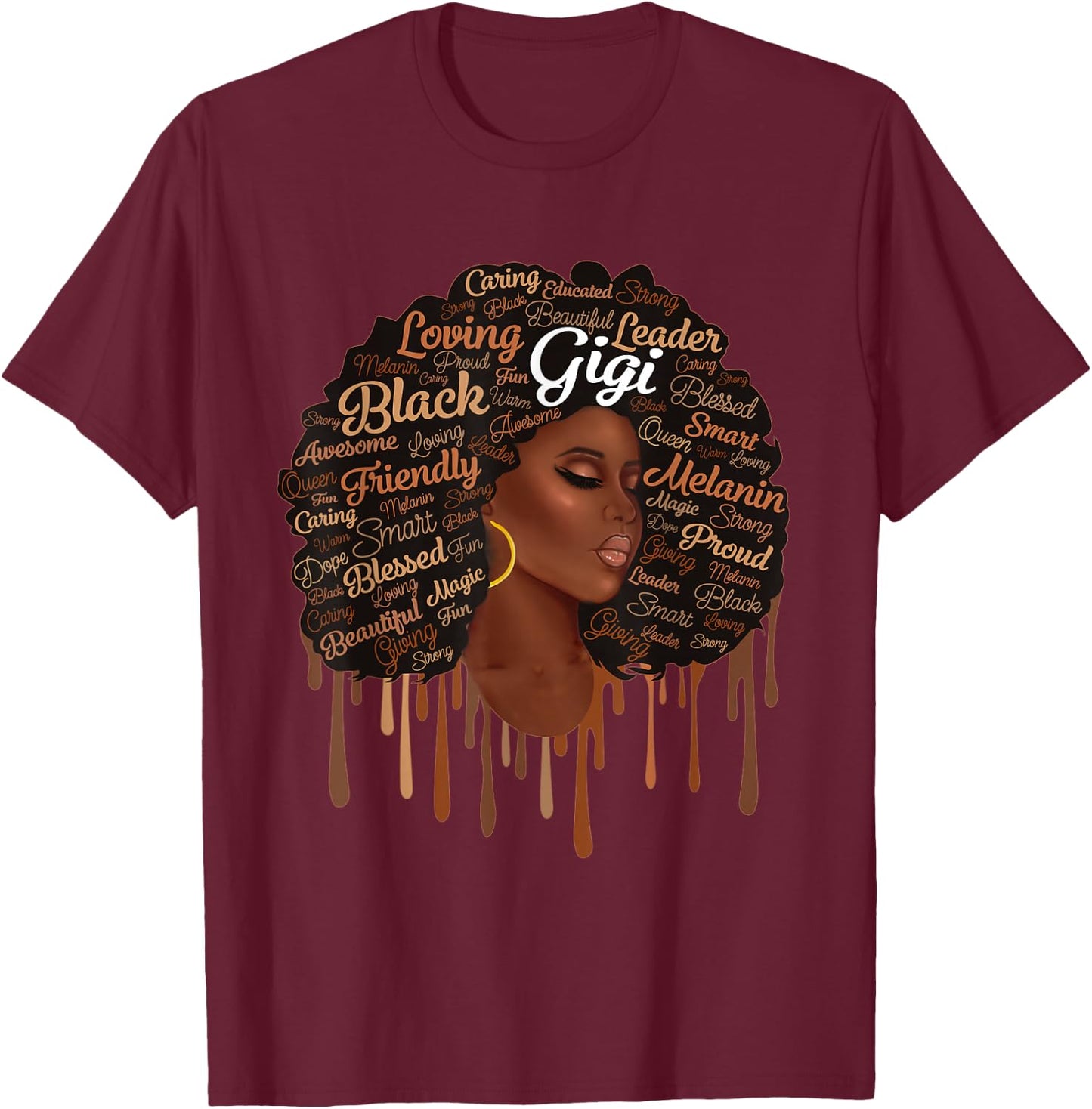 Melanin Black Queen Gigi African Woman Afro Mother’s Day T-Shirt - T-Shirt | Maroon