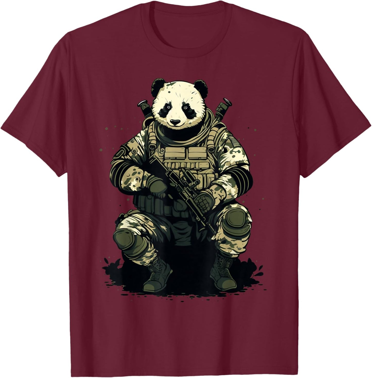 Soldier Panda Army Military Panda T-Shirt - T-Shirt | Maroon