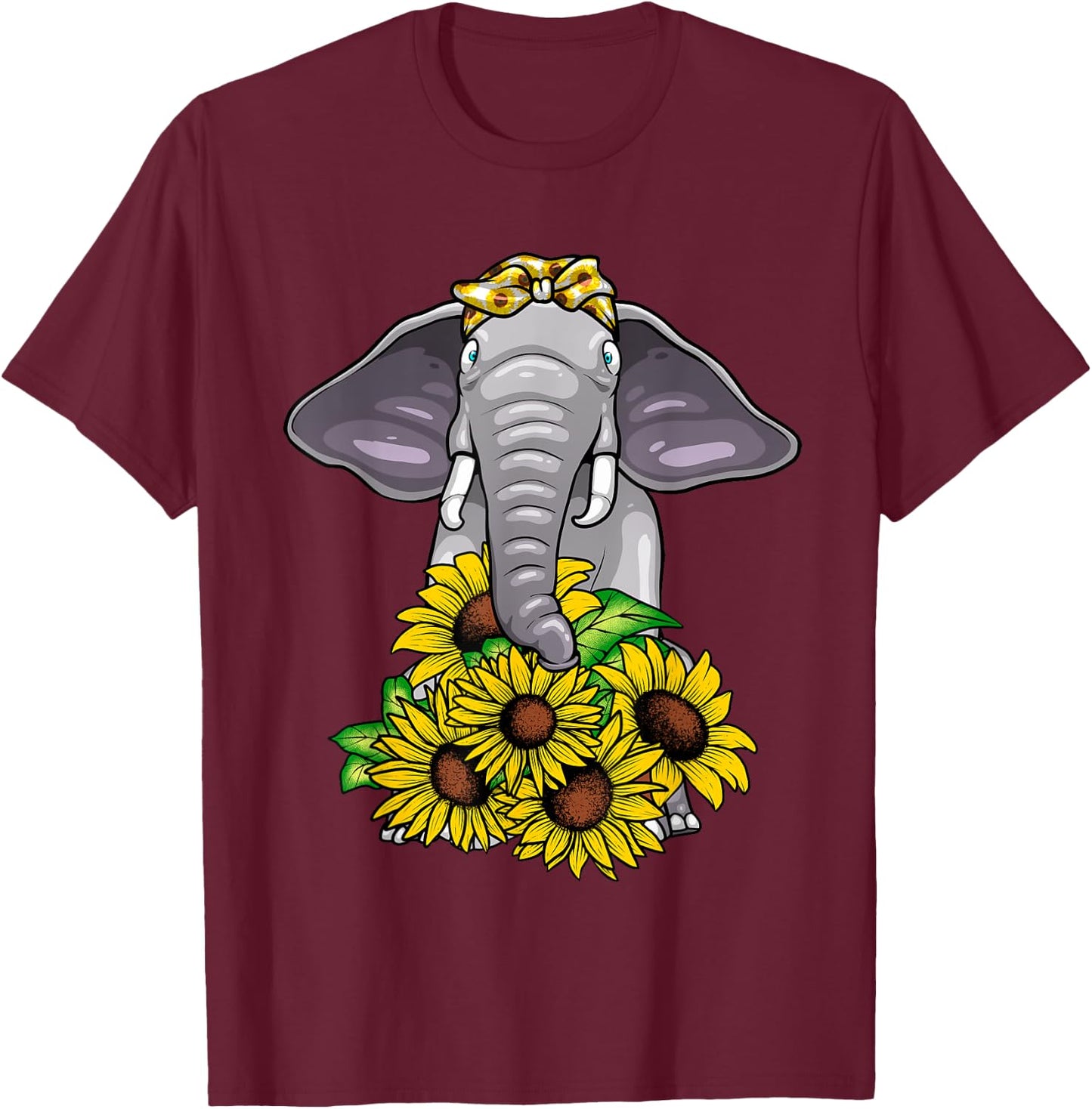 Cute Elephant Design Women Kids Elephant Zoo Animal T-Shirt - T-Shirt | Maroon