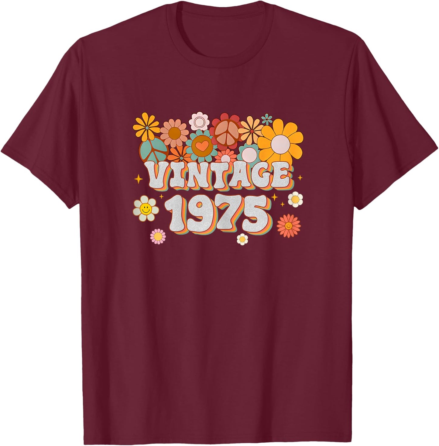 Vintage 1975 48th Birthday Gift Retro 48 Years Old Mom Dad T-Shirt - T-Shirt | Maroon
