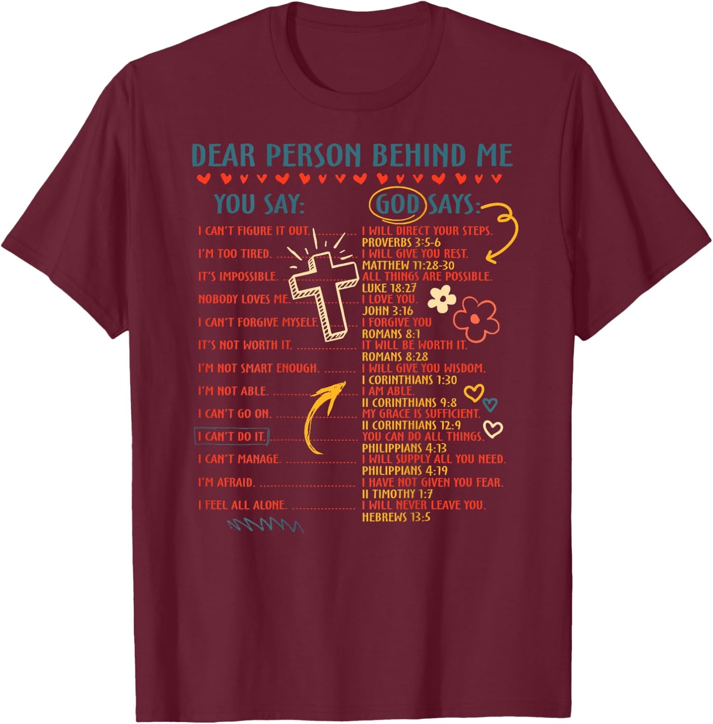 Dear Person Behind Me You Say God Says Inspiration Christian T-Shirt - T-Shirt | Maroon