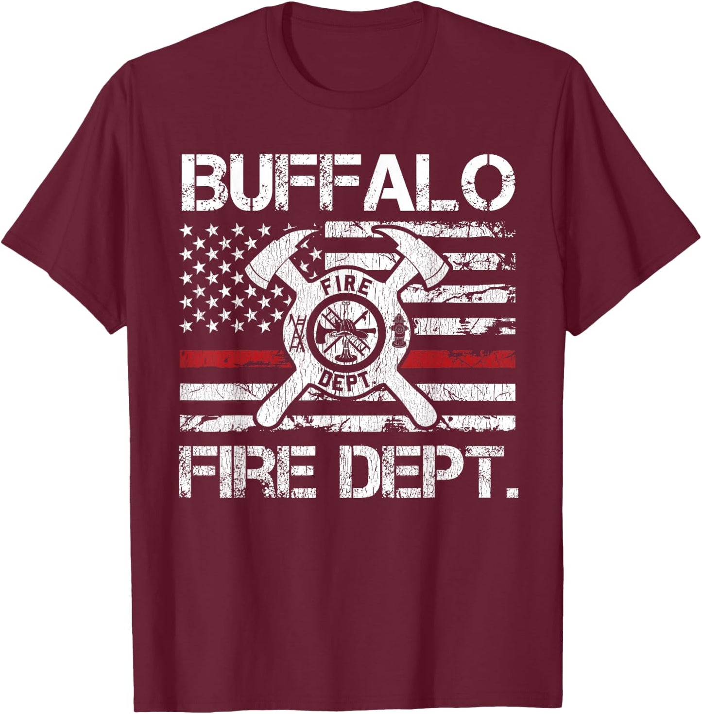 Buffalo New York Fire Department Thin Red Line Logo T-Shirt - T-Shirt | Maroon