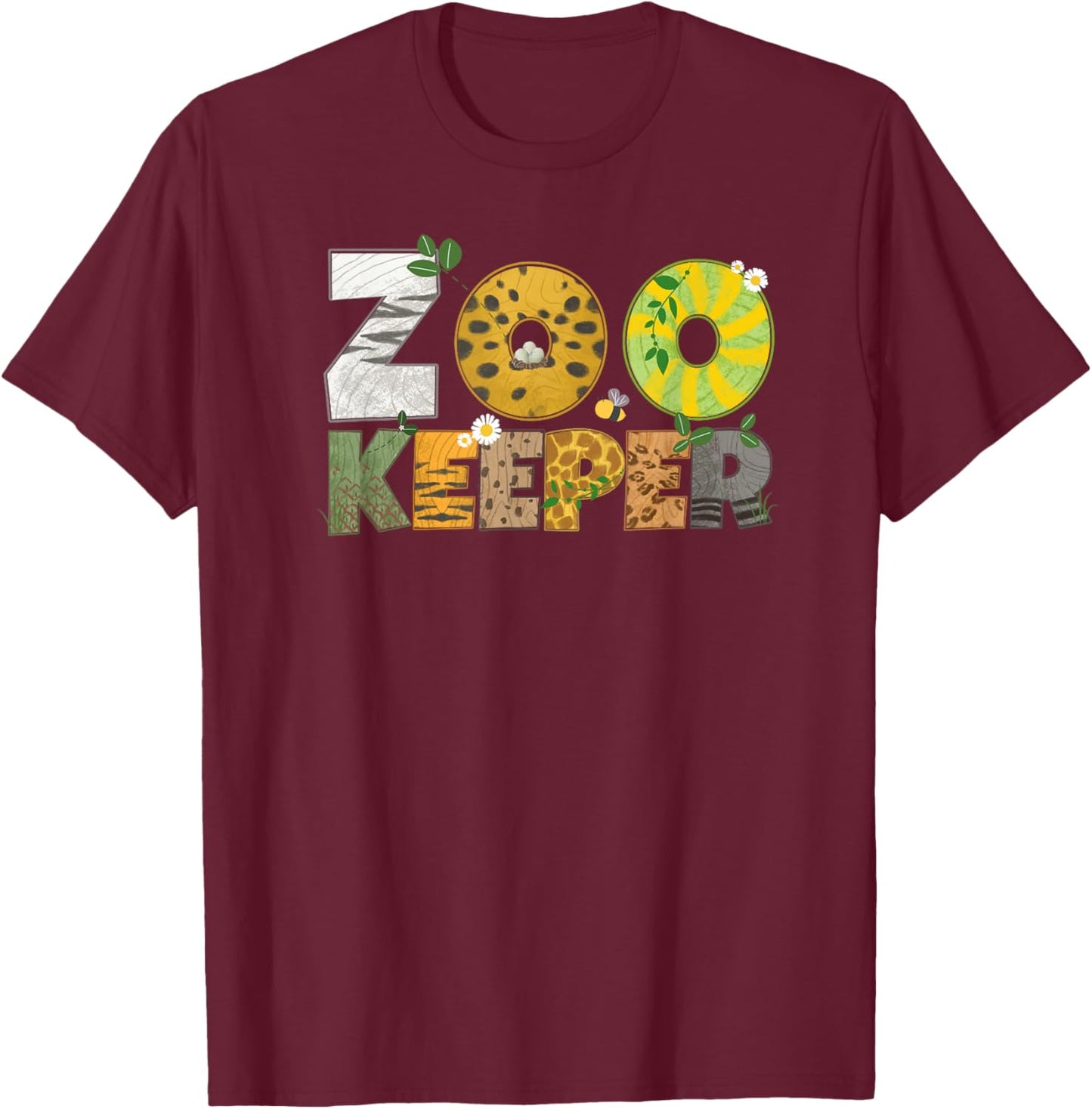 Zoo Keeper African Savanna Wildlife Animal Print T-Shirt - T-Shirt | Maroon