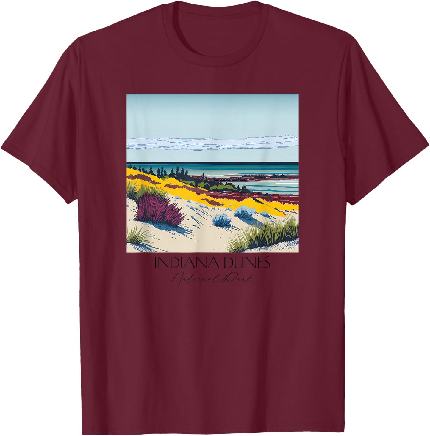 Cool Indiana Dunes National Park Hiking Watercolor Graphic T-Shirt - T-Shirt | Maroon
