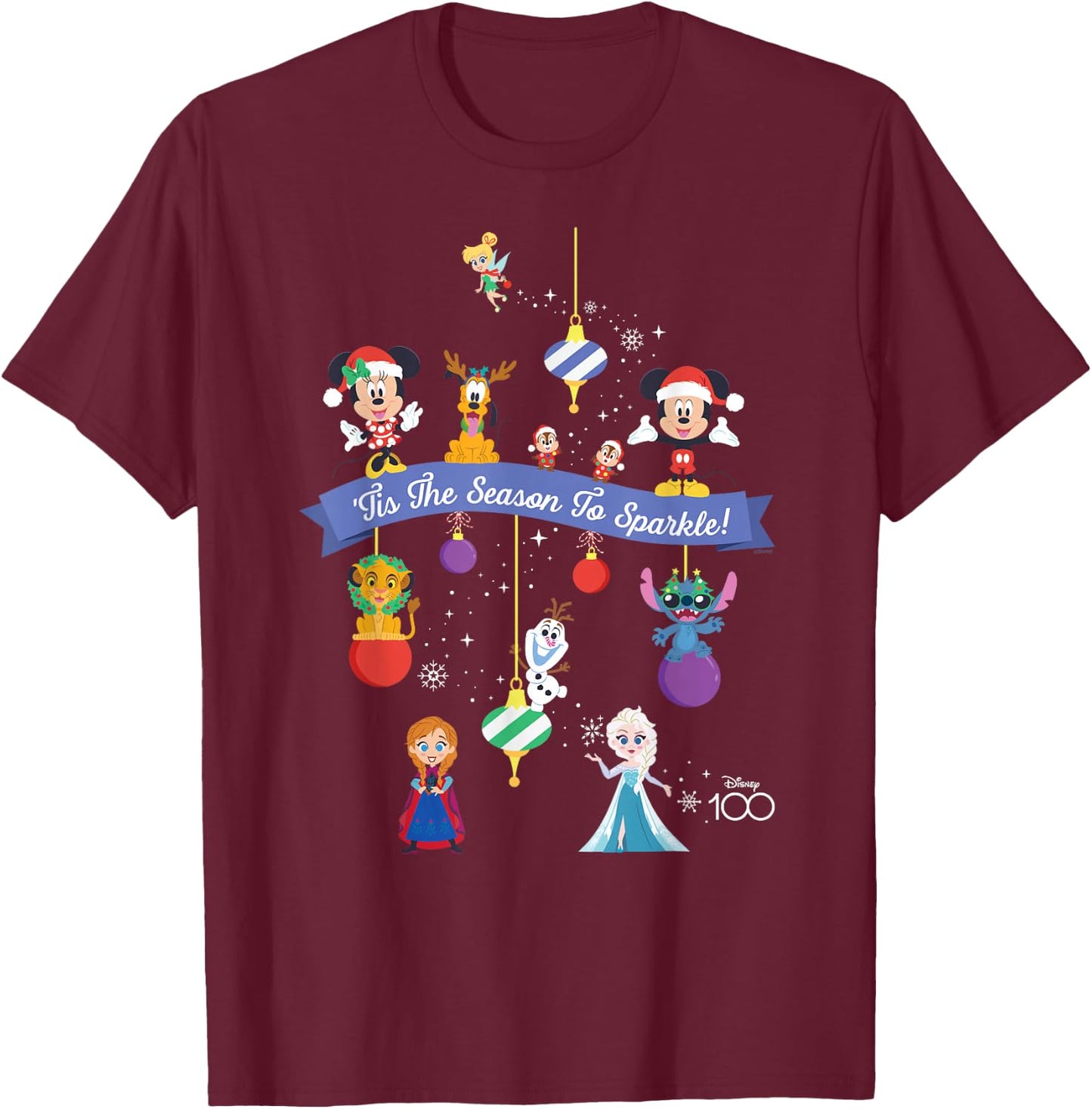 Disney 100 Christmas Holiday ‘Tis the Season to Sparkle! T-Shirt - T-Shirt | Maroon