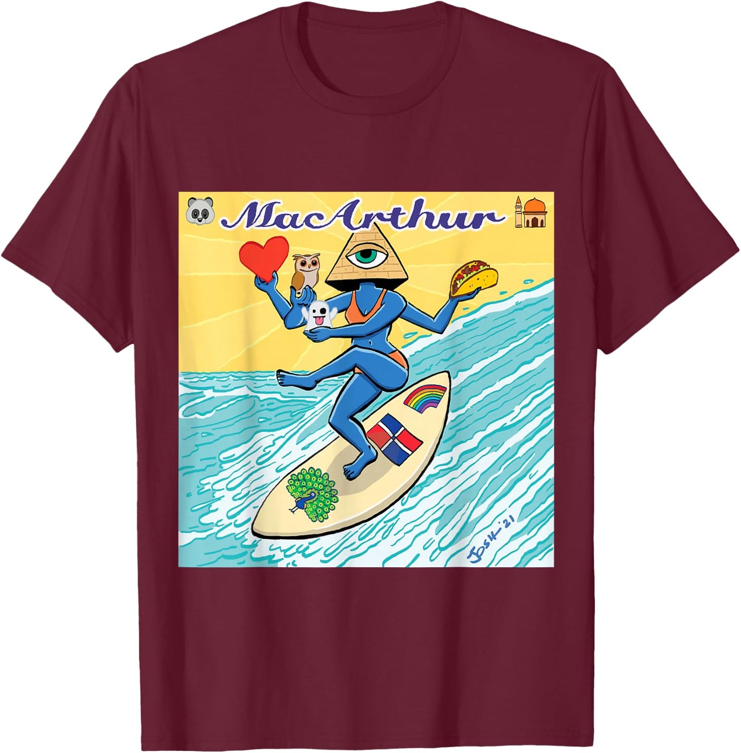 MacArthur - Surfing Pyramid Text Goddess T-Shirt - T-Shirt | Maroon