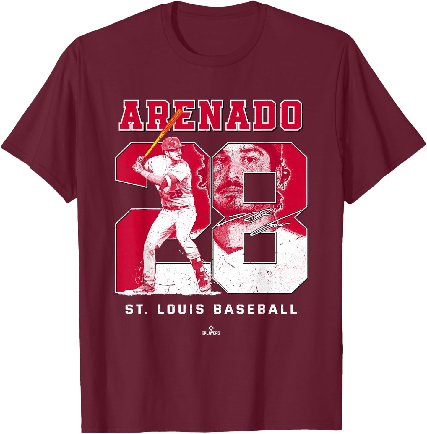 BallPark MVP -Adults Black Cotton Short Sleeve - Number and Portrait Nolan Arenado St Louis MLBPA - Small T-Shirt - T-Shirt | Maroon