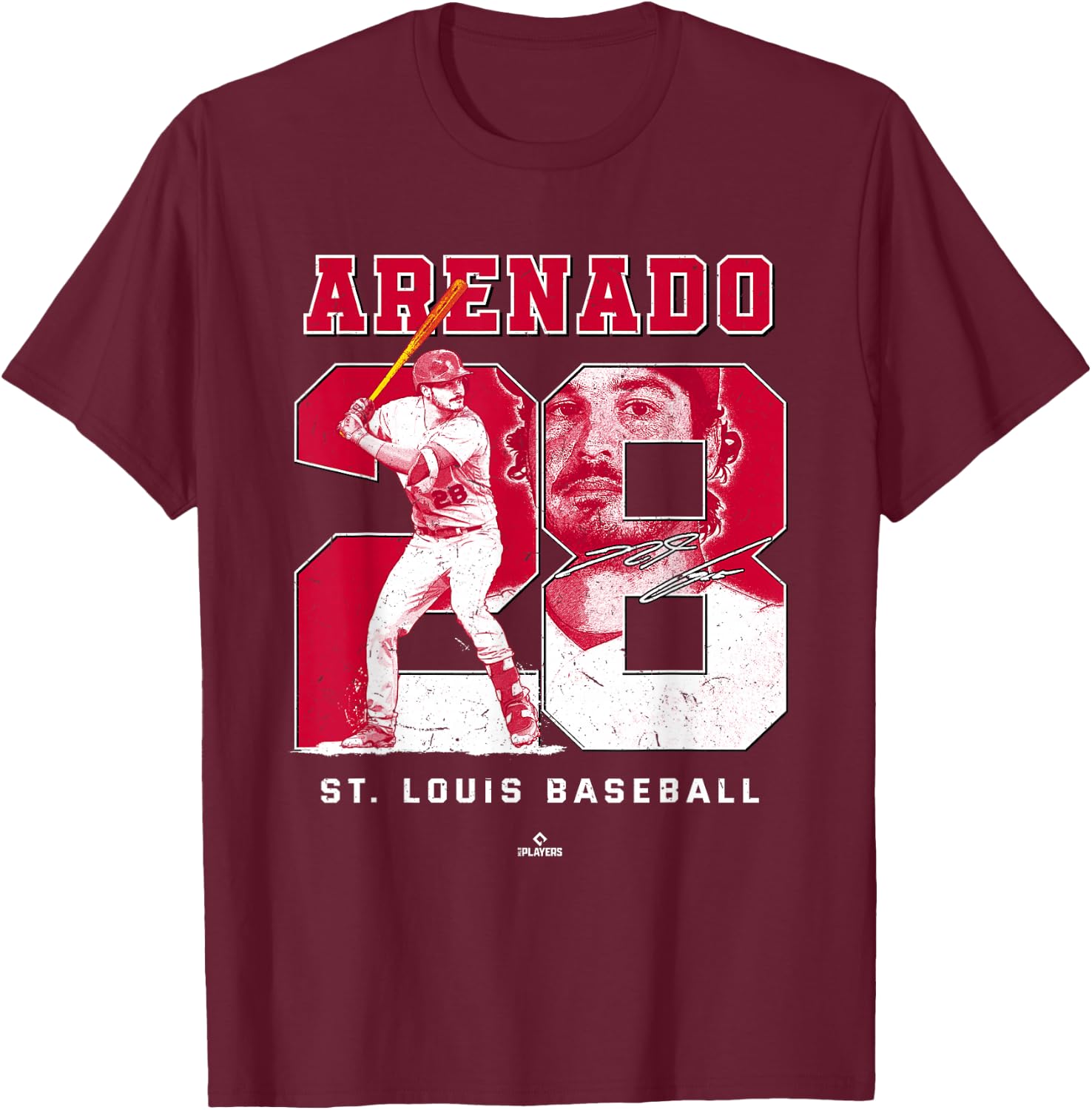 BallPark MVP -Adults Black Cotton Short Sleeve - Number and Portrait Nolan Arenado St Louis MLBPA - Small T-Shirt - T-Shirt | Maroon