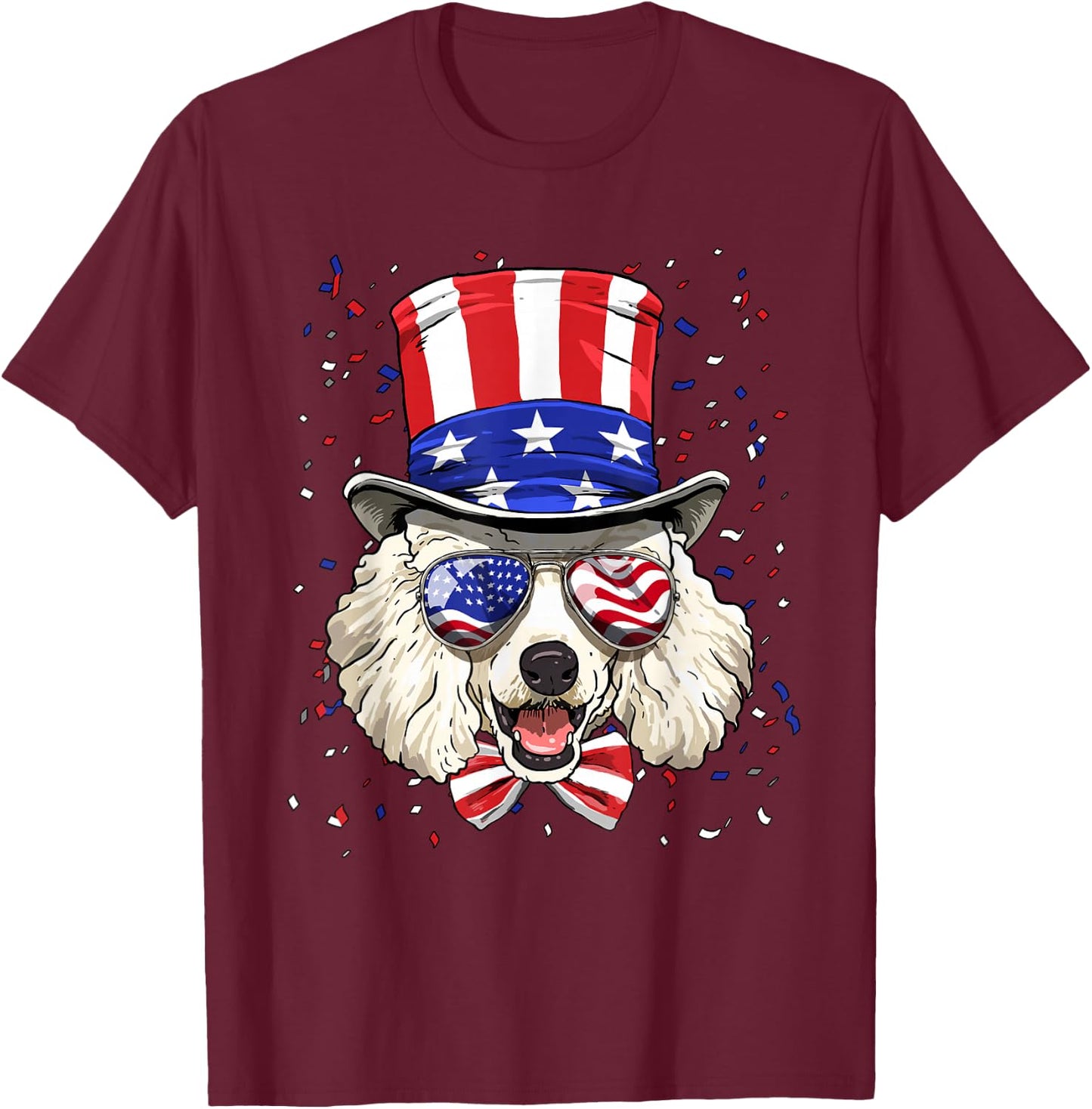 4th of July Patriotic Poodle Merica USA Flag Poodle Lover T-Shirt - T-Shirt | Maroon
