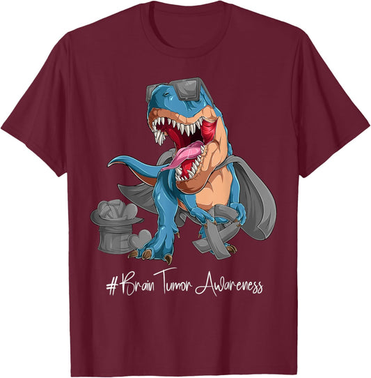 Brain Tumor Awareness Month Gray Ribbon Trex T-Shirt - T-Shirt | Maroon