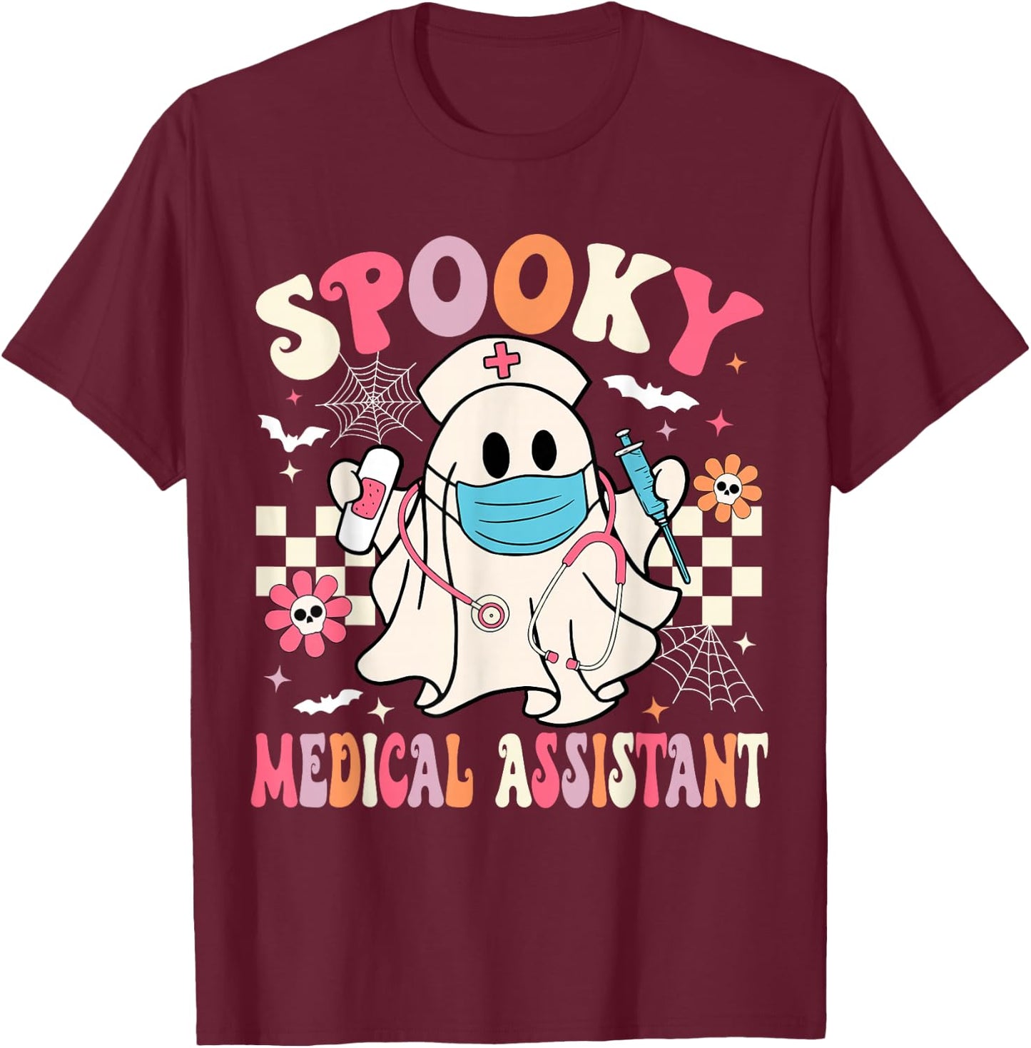 Groovy Spooky Medical Assistant Cute Halloween Med Assistant T-Shirt - T-Shirt | Maroon