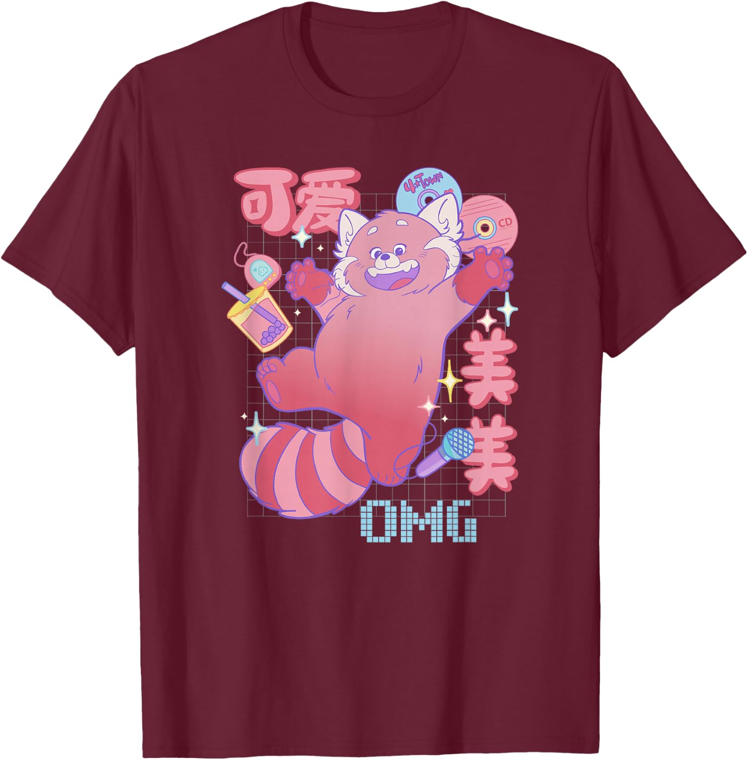 Disney Pixar Turning Red Mei OMG Kanji T-Shirt - T-Shirt | Maroon