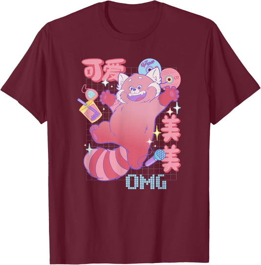 Disney Pixar Turning Red Mei OMG Kanji T-Shirt - T-Shirt | Maroon