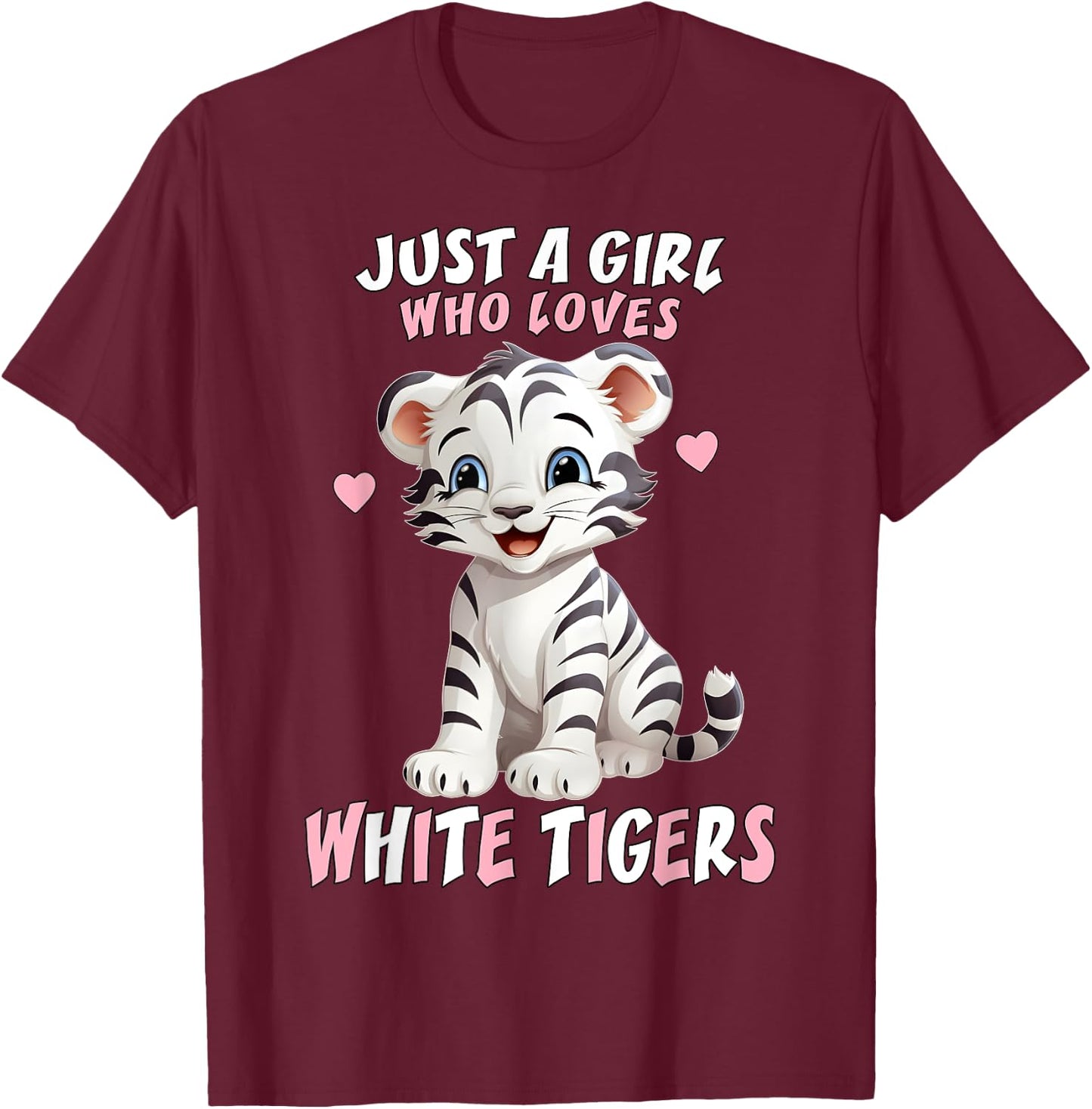 Just A Girl Who Loves White Tigers - Baby Tiger Pink Hearts T-Shirt - T-Shirt | Maroon