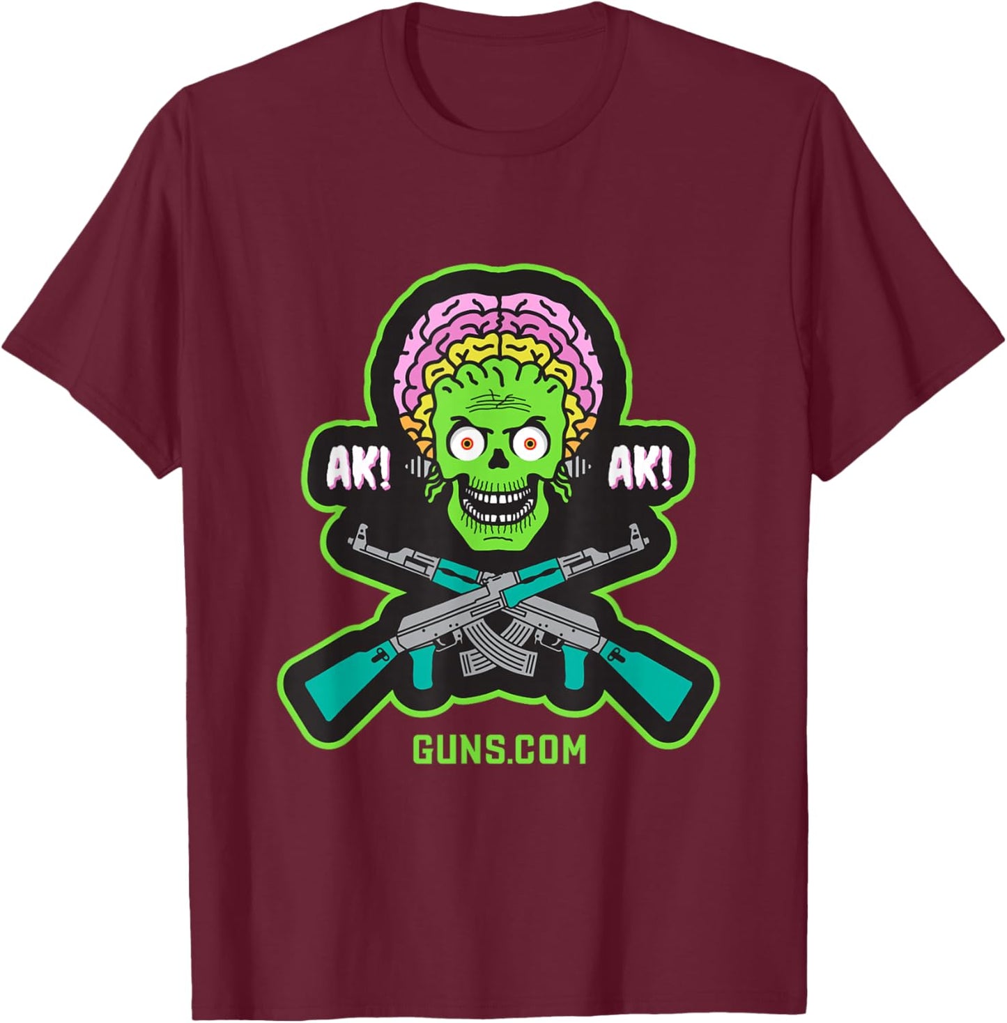 Guns.com AK-47 Alien - Women's Classic Fit Black Short Sleeve - Small T-Shirt - T-Shirt | Maroon