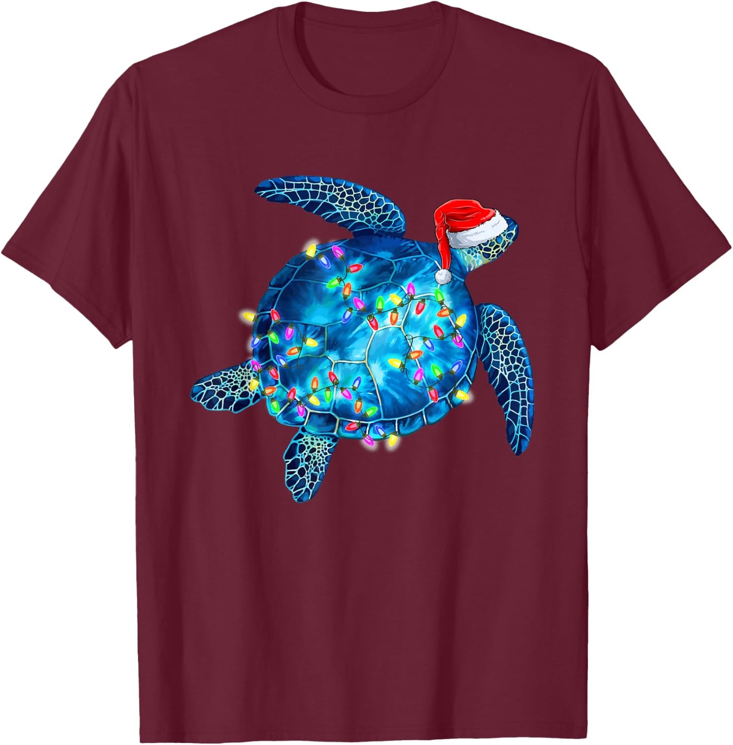 Sea Turtle Christmas Lights Santa Hat Funny Merry Christmas T-Shirt - T-Shirt | Maroon