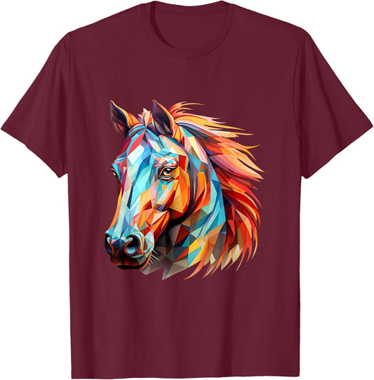 Horse Colorful T-Shirt - T-Shirt | Maroon