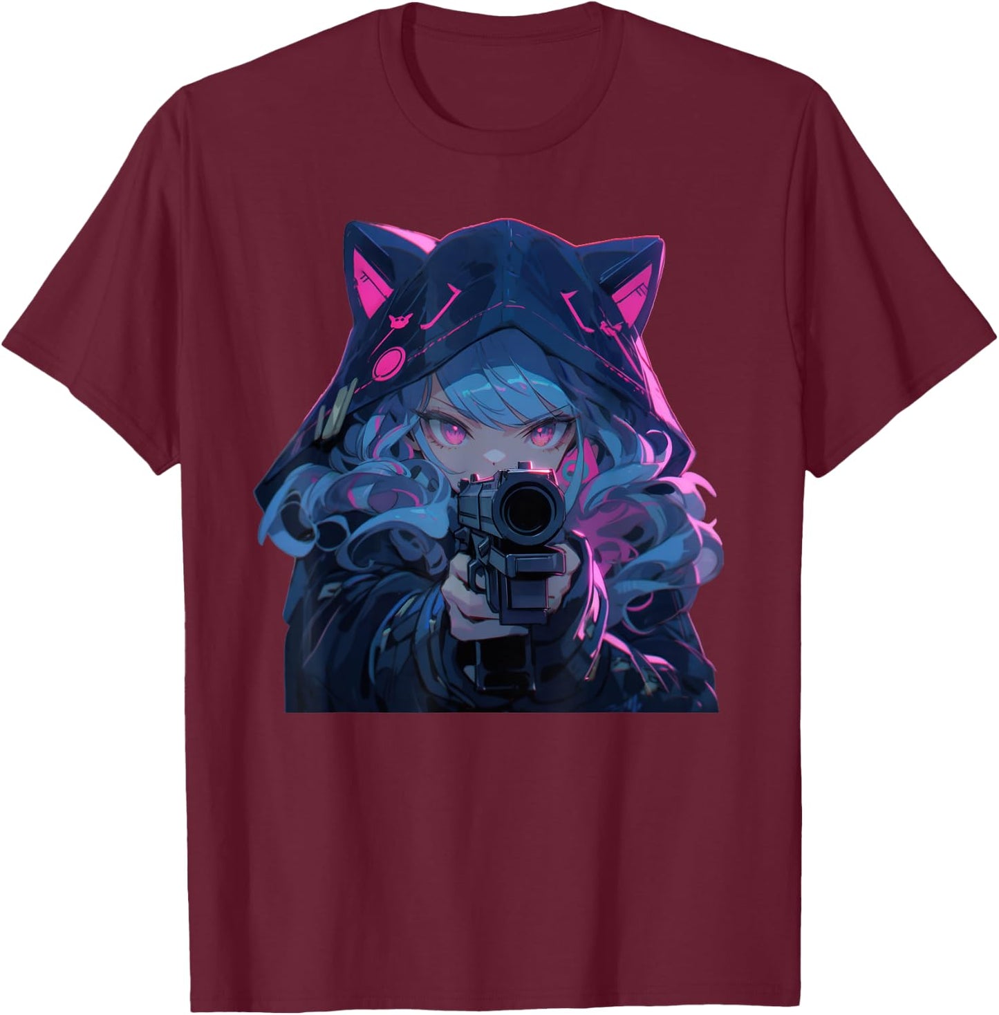 Cute Neko Anime Girl Assassin - Kawaii anime cat lover meow T-Shirt - T-Shirt | Maroon