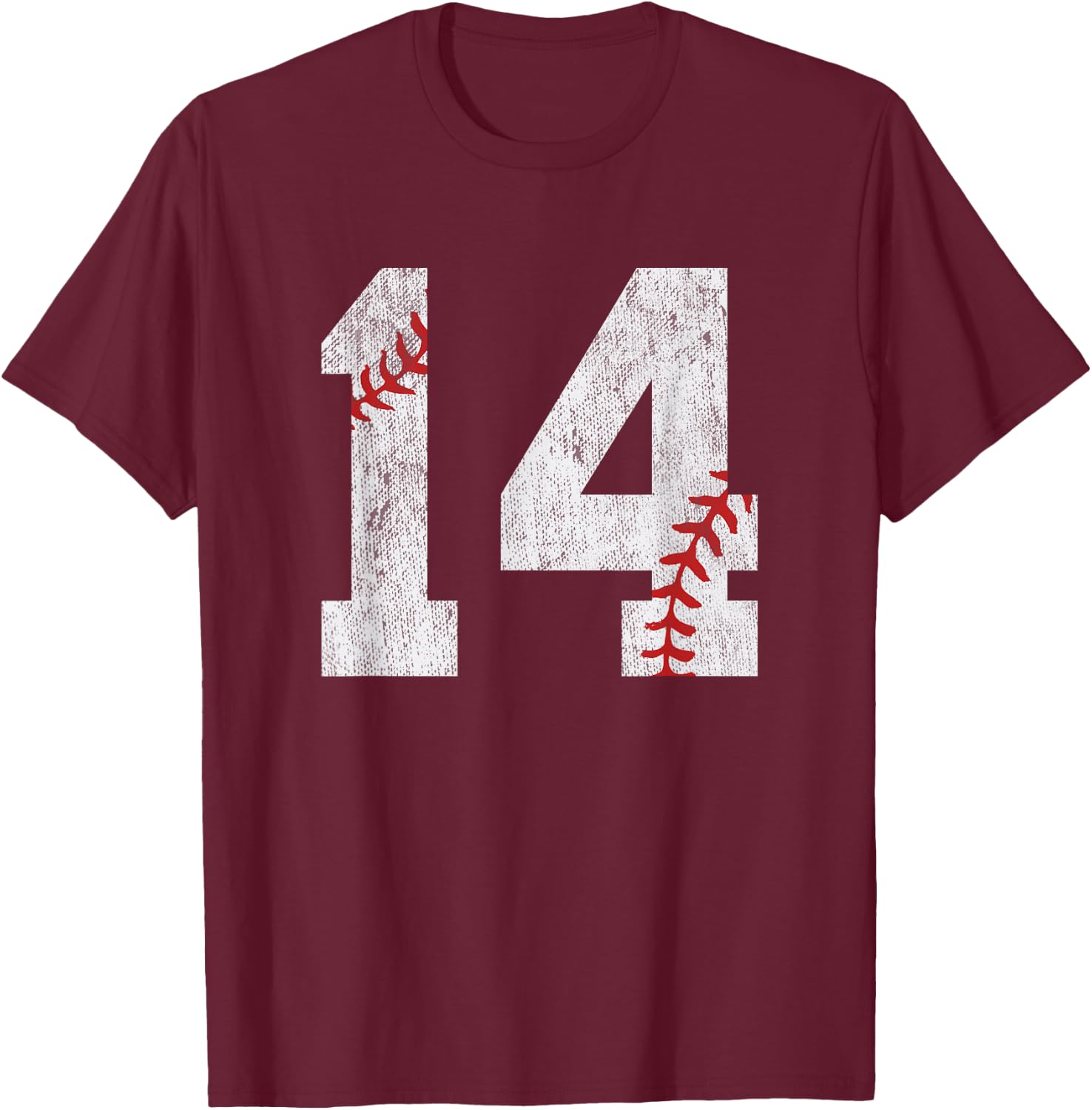 Number #14 Vintage 14th Birthday Baseball Lover 14 Years Old T-Shirt - T-Shirt | Maroon