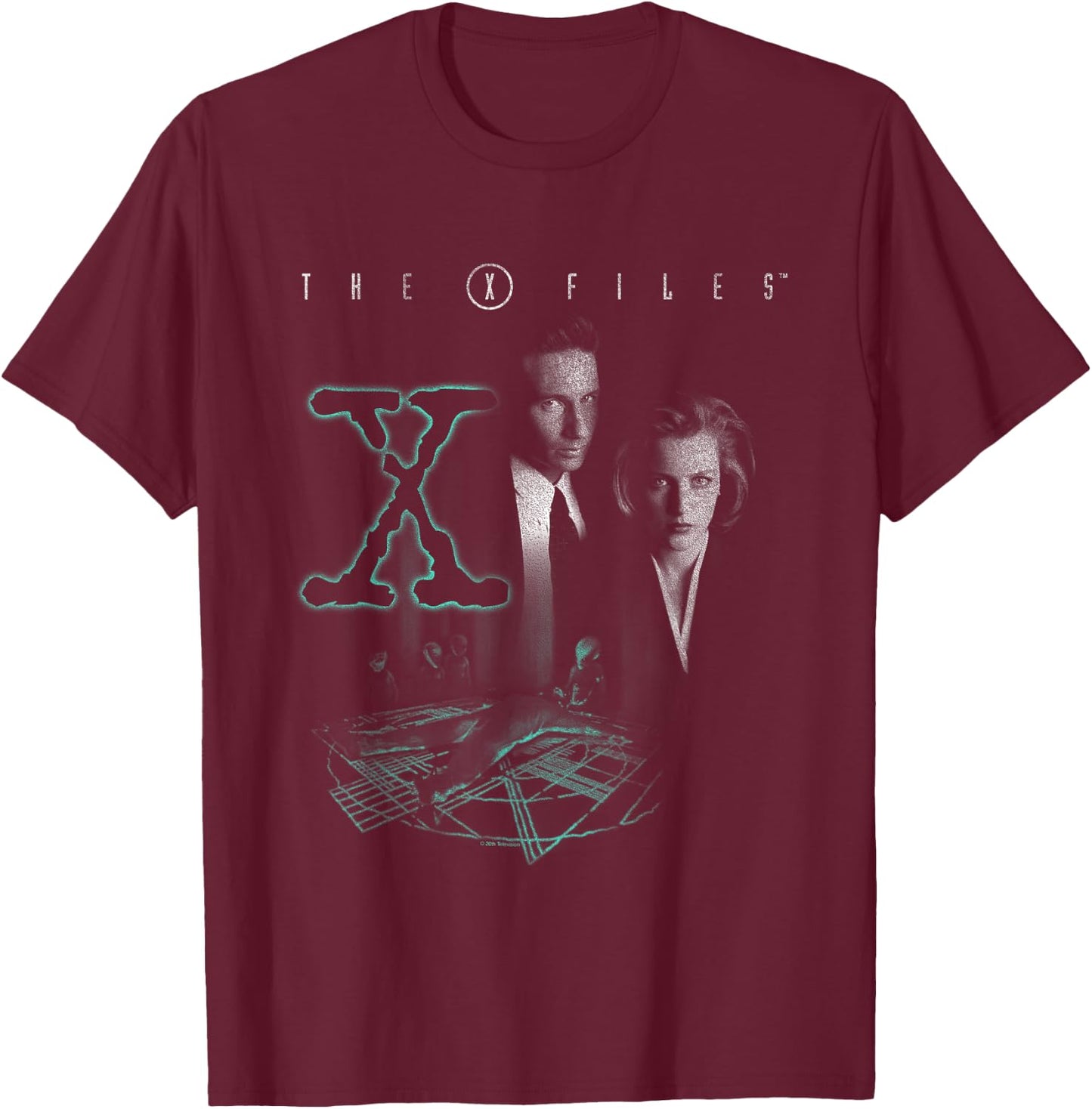 X-Files Mulder & Scully Glowing Logo T-Shirt - T-Shirt | Maroon