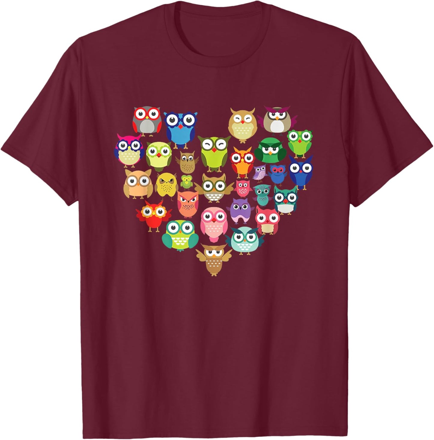 Owl Heart Love Cute Owls Bird Nerd Watching Birdwatching T-Shirt - T-Shirt | Maroon
