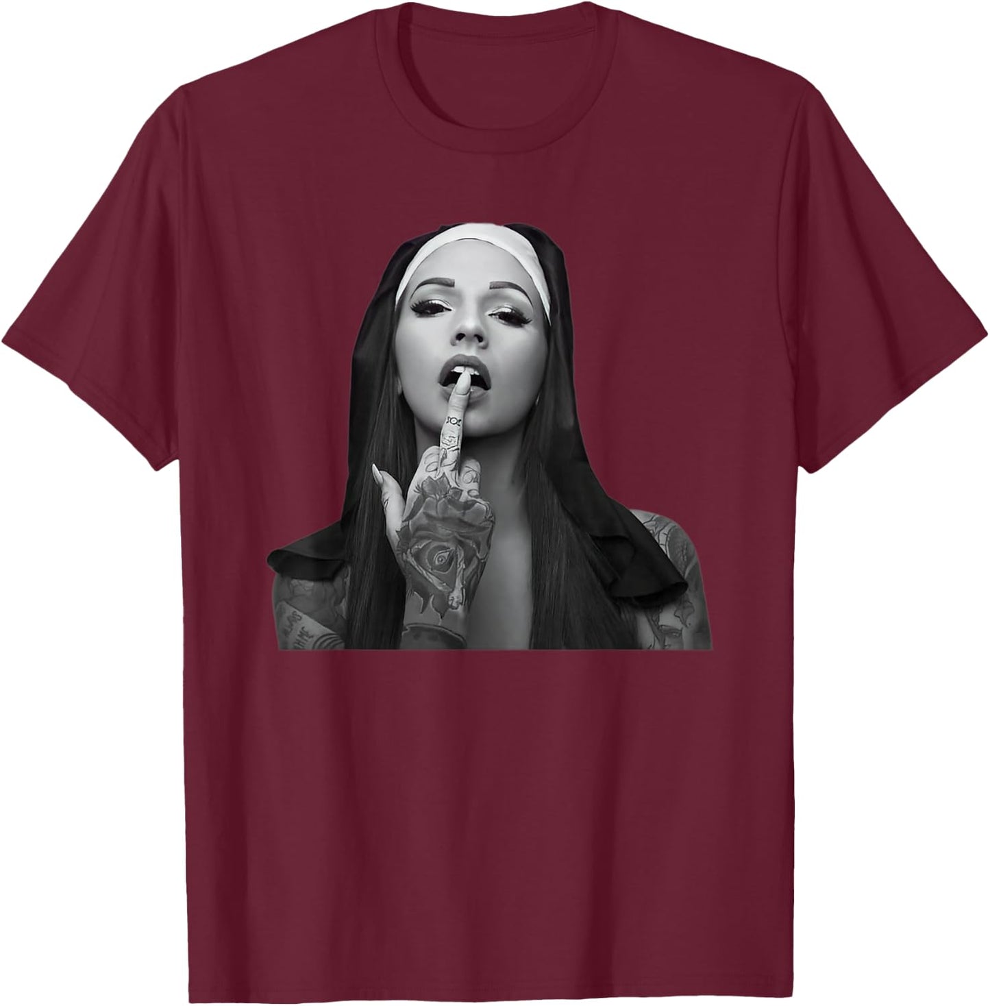 Satanic Nun Tattoos Unholy T-Shirt - T-Shirt | Maroon