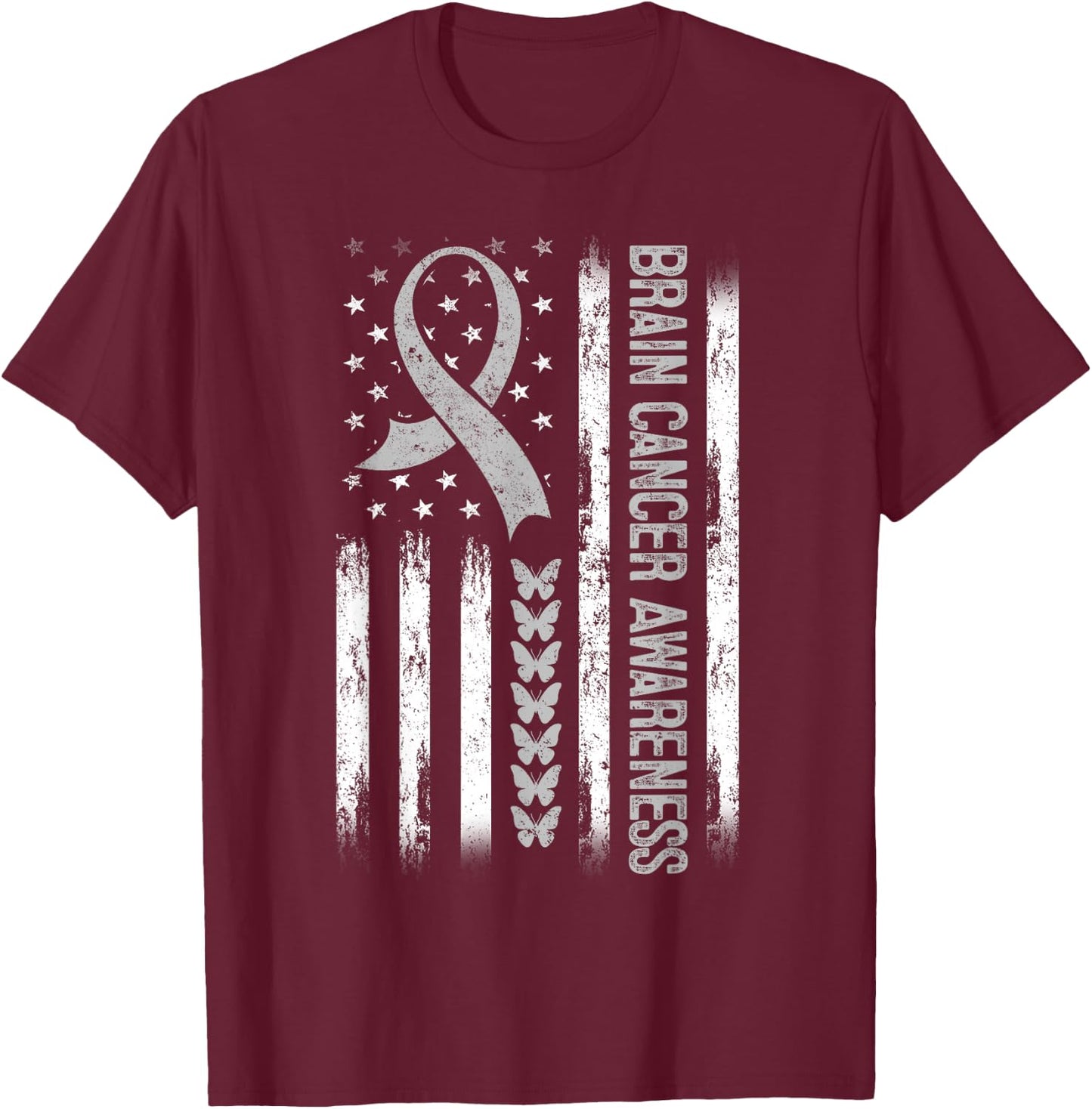 Brain cancer Awareness American Flag T-Shirt - T-Shirt | Maroon