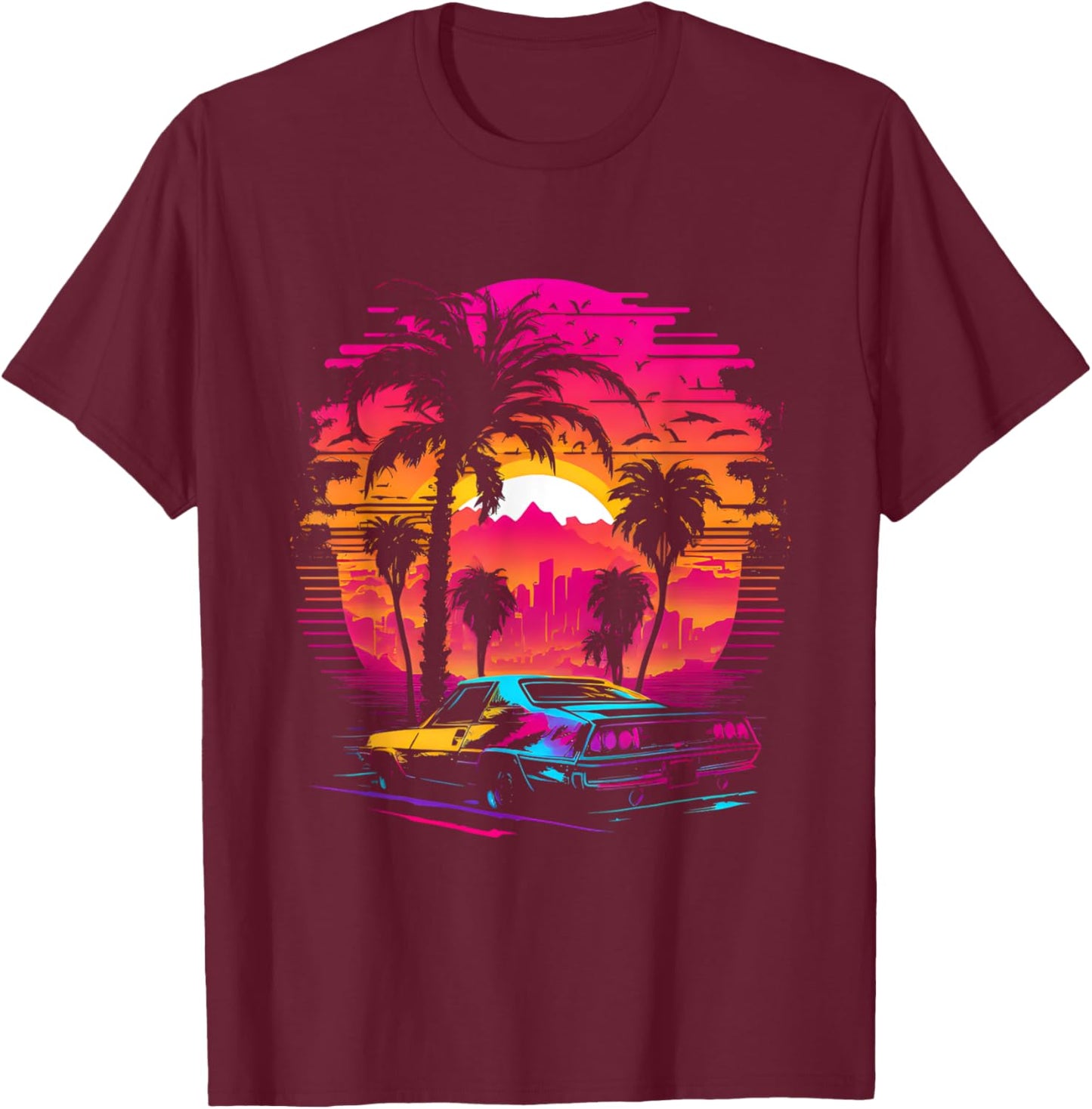 Retrowave Synthwave Aesthetic Sports Car 80s 90s T-Shirt - T-Shirt | Maroon