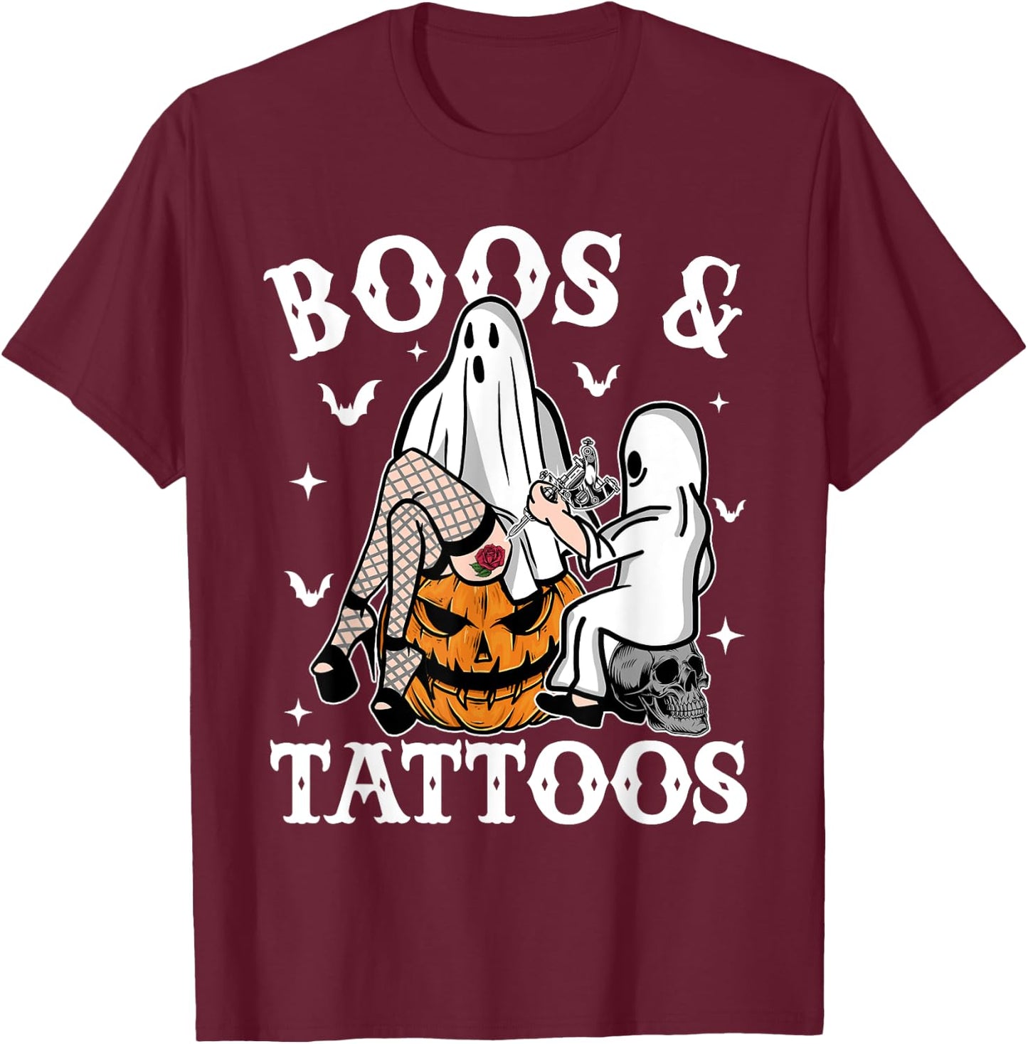 Ghosts Pumpkin Tattoo Artist Halloween Boos And Tattoos T-Shirt - T-Shirt | Maroon