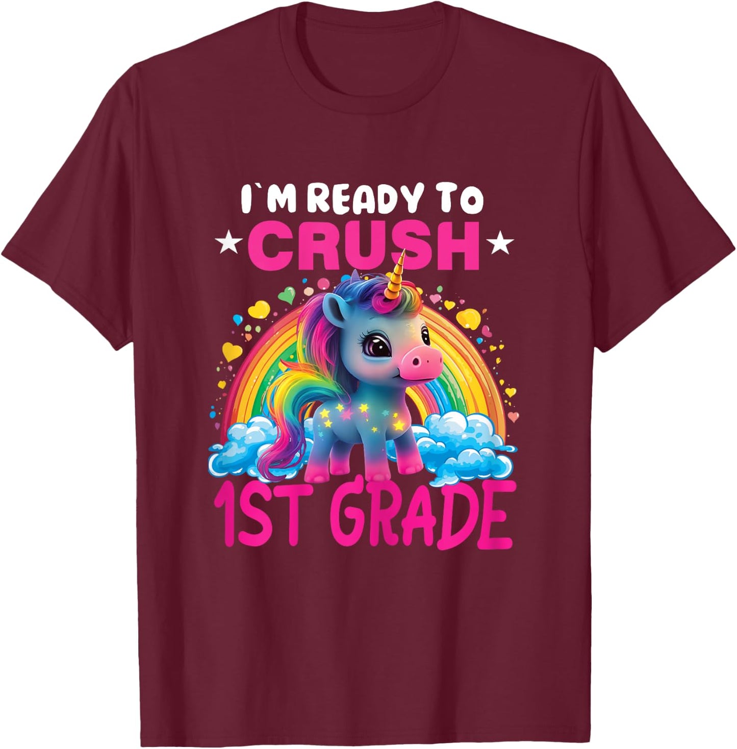 Crush 1st Grade Dabbing Unicorn Back to School Girls Gift T-Shirt - T-Shirt | Maroon