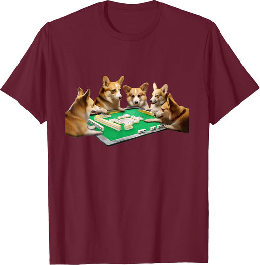 Corgi Dog Mahjongg Funny Dog Letter Men's Funny Clothes Funny Goods Present Neta Jakushi T-Shirt - T-Shirt | Maroon