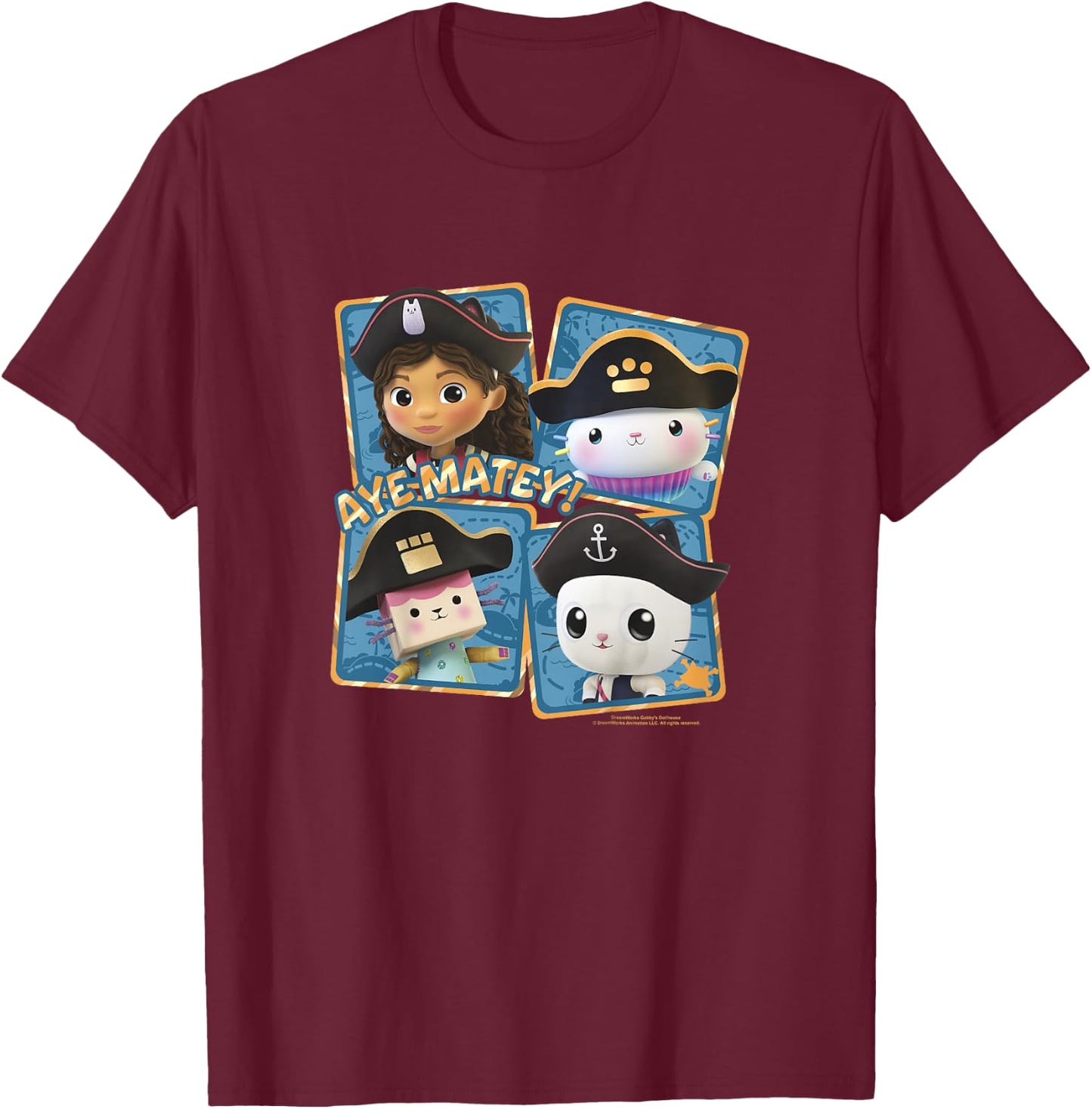 Gabby's Dollhouse Group Shot Pirates Ate Matey! T-Shirt - T-Shirt | Maroon