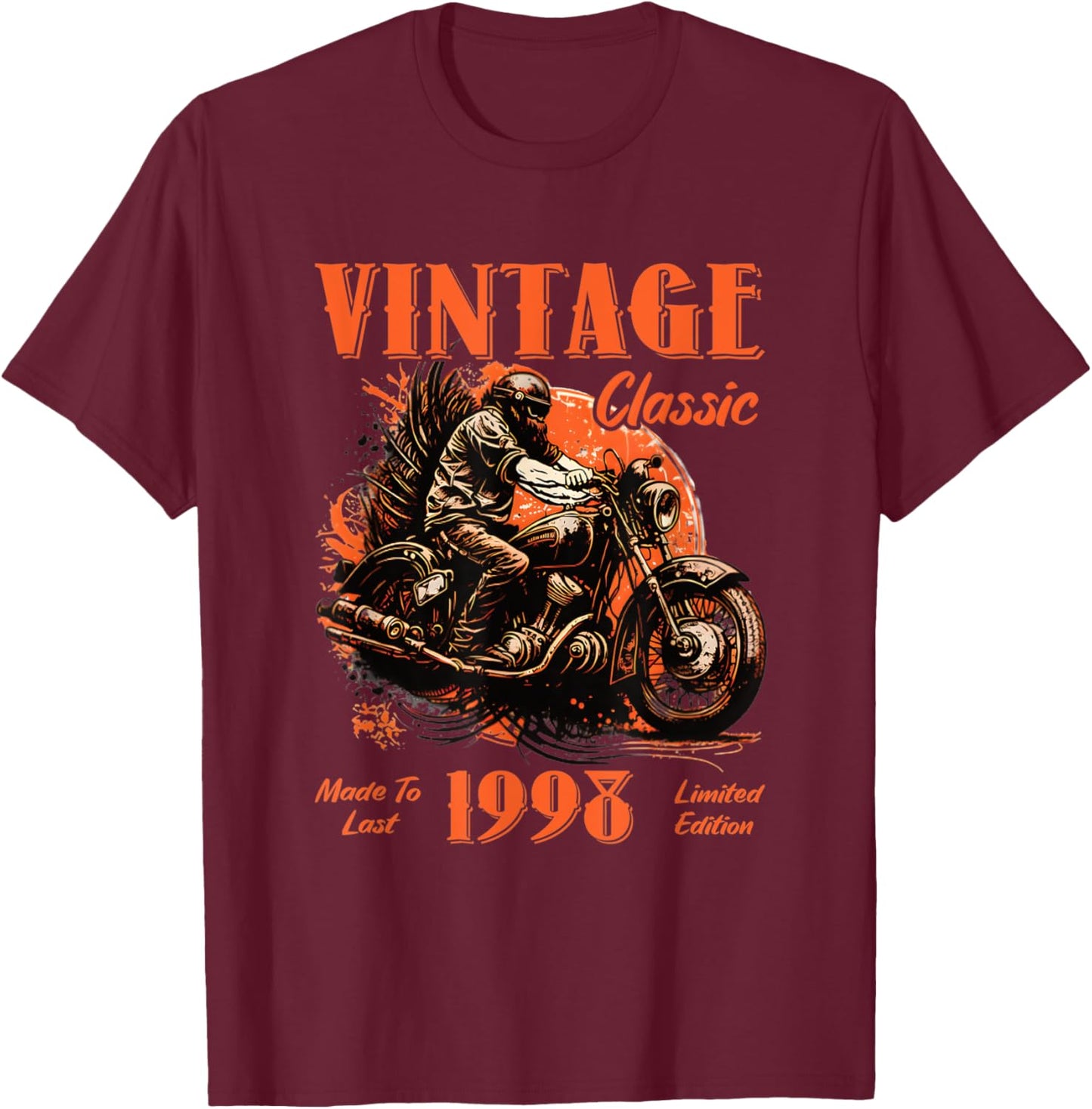 Vintage vintage 1998 birthday classic retro motorcycle T-Shirt - T-Shirt | Maroon