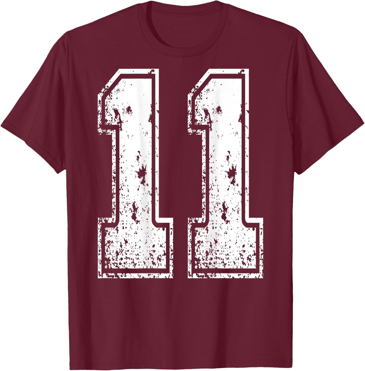 Number 11 Print On Back of Shirt Number 11 Numbered T-Shirt - T-Shirt | Maroon