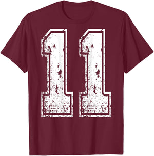 Number 11 Print On Back of Shirt Number 11 Numbered T-Shirt - T-Shirt | Maroon