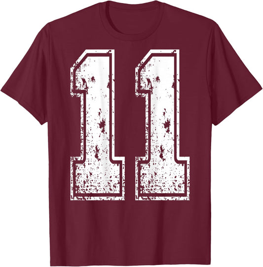 Number 11 Print On Back of Shirt Number 11 Numbered T-Shirt - T-Shirt | Maroon