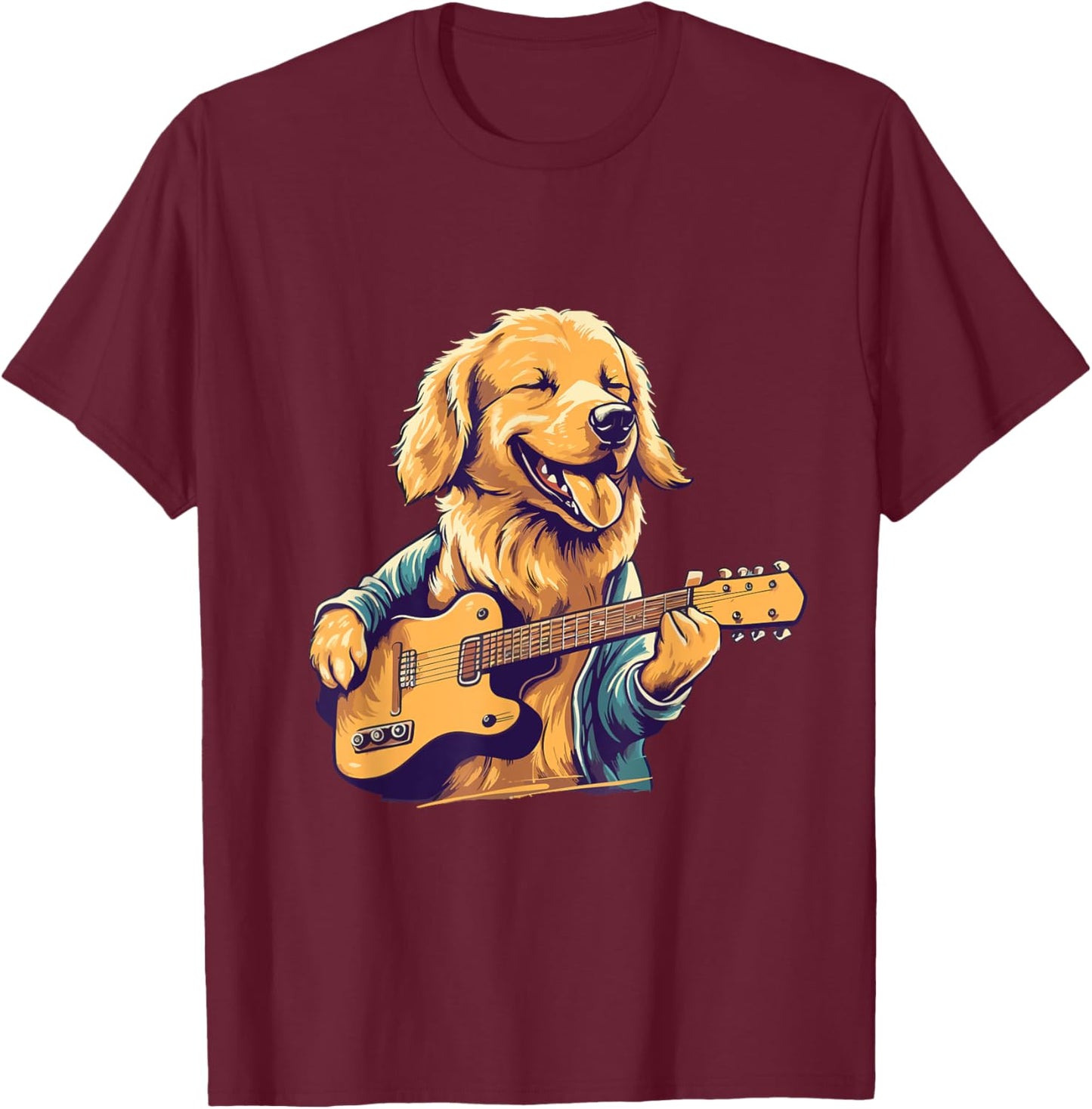 Golden Retriever Dog Playing Guitar Rock on Guitarist Women T-Shirt - T-Shirt | Maroon
