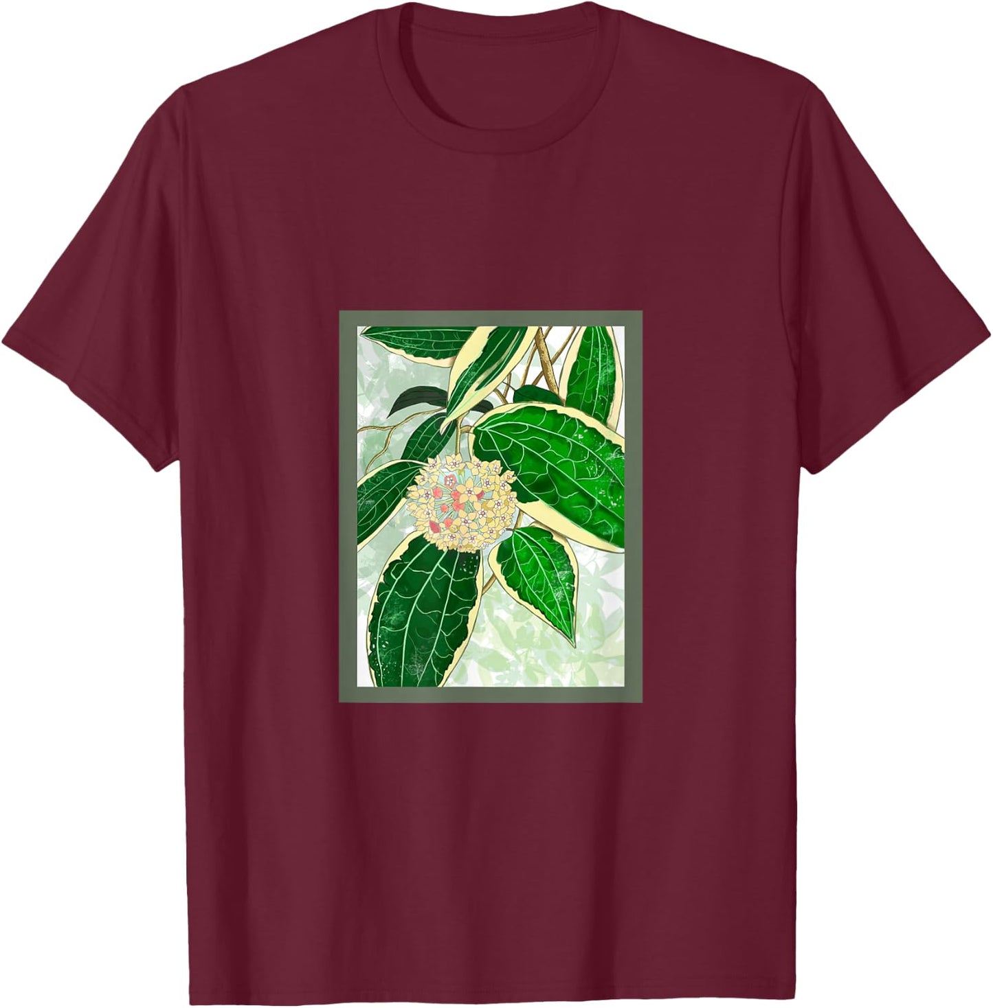 Hoya macrophylla 'Variegata' House Plant Art T-Shirt - T-Shirt | Maroon