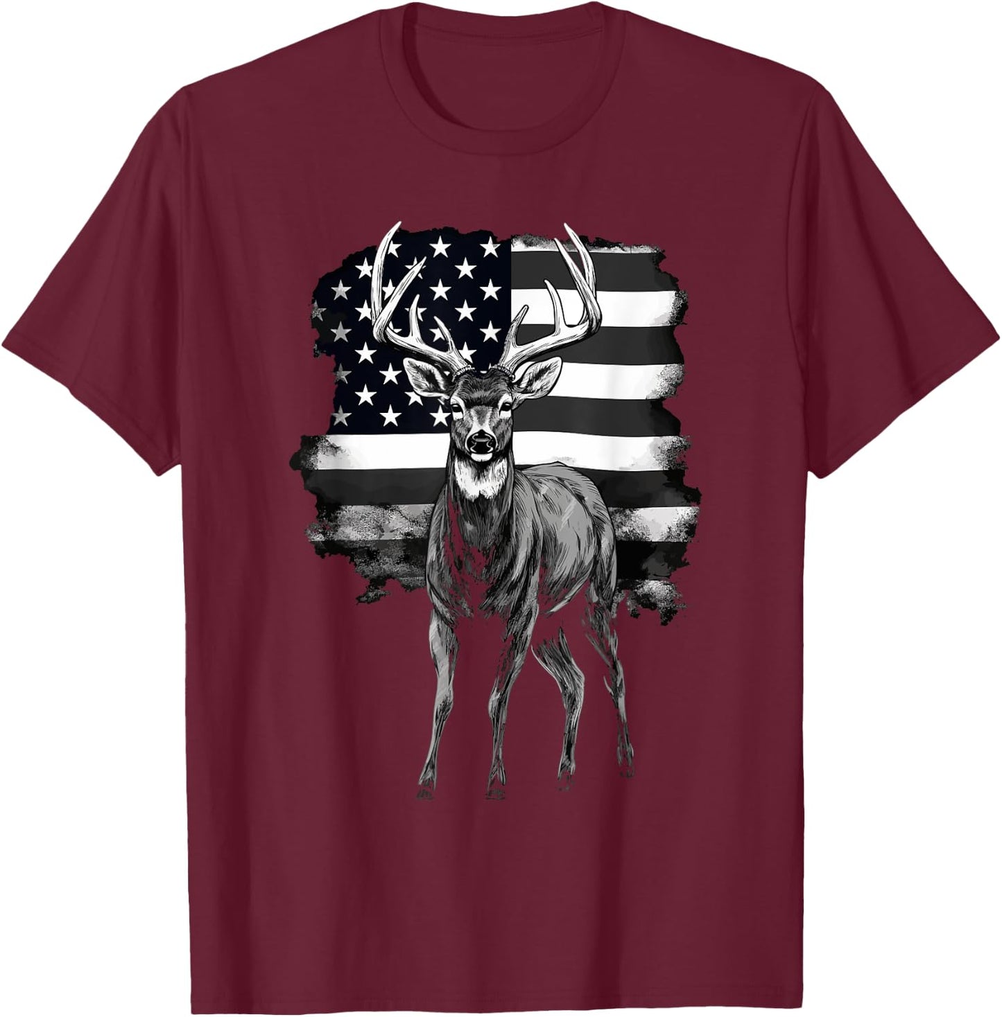 Whitetail Buck Deer Hunting US Flag Patriotic Hunter Women Men T-Shirt - T-Shirt | Maroon