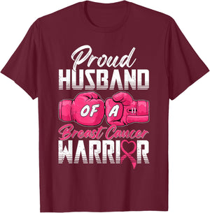 Proud Husband Of A Breast Cancer Warrior Cancer Survivor T-Shirt - T-Shirt | Maroon