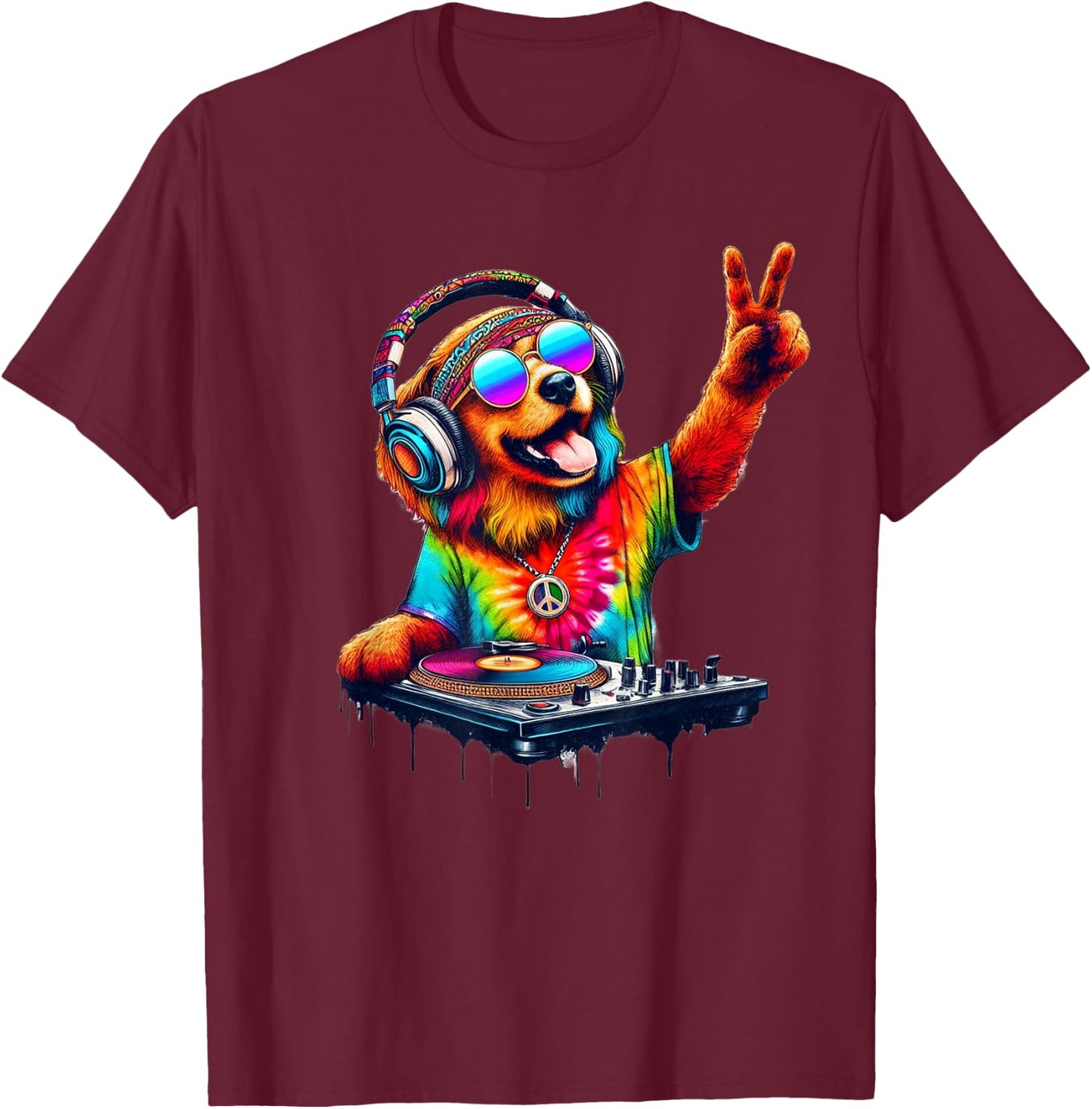 Colourful Dog DJ Men Women Kids T-Shirt - T-Shirt | Maroon