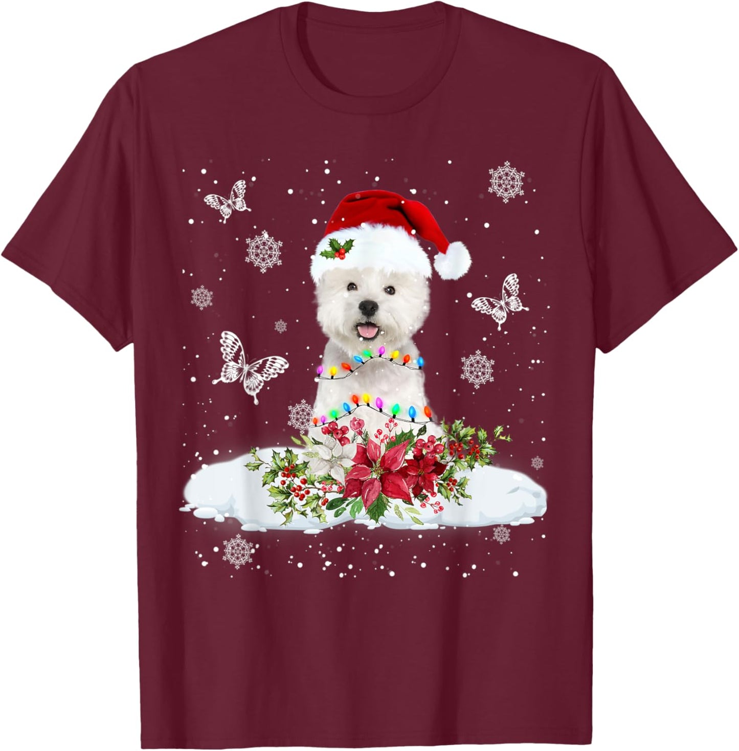 Westie Snowly Christmas Tree Lights Pajama Dog Xmas T-Shirt - T-Shirt | Maroon