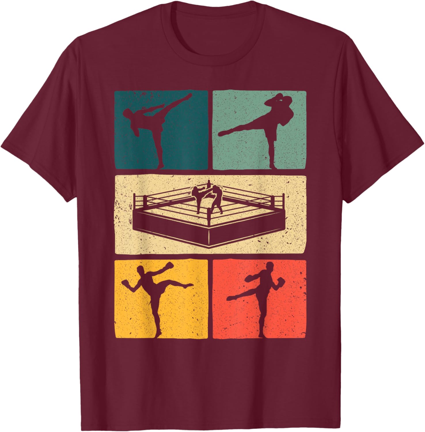 Vintage Kickboxing Art Women Kickboxer Sports Lover T-Shirt - T-Shirt | Maroon