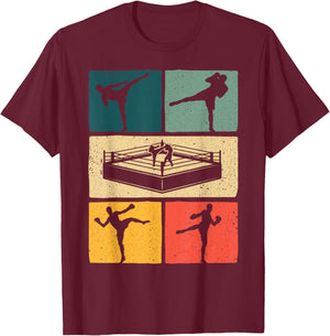 Vintage Kickboxing Art Women Kickboxer Sports Lover T-Shirt - T-Shirt | Maroon