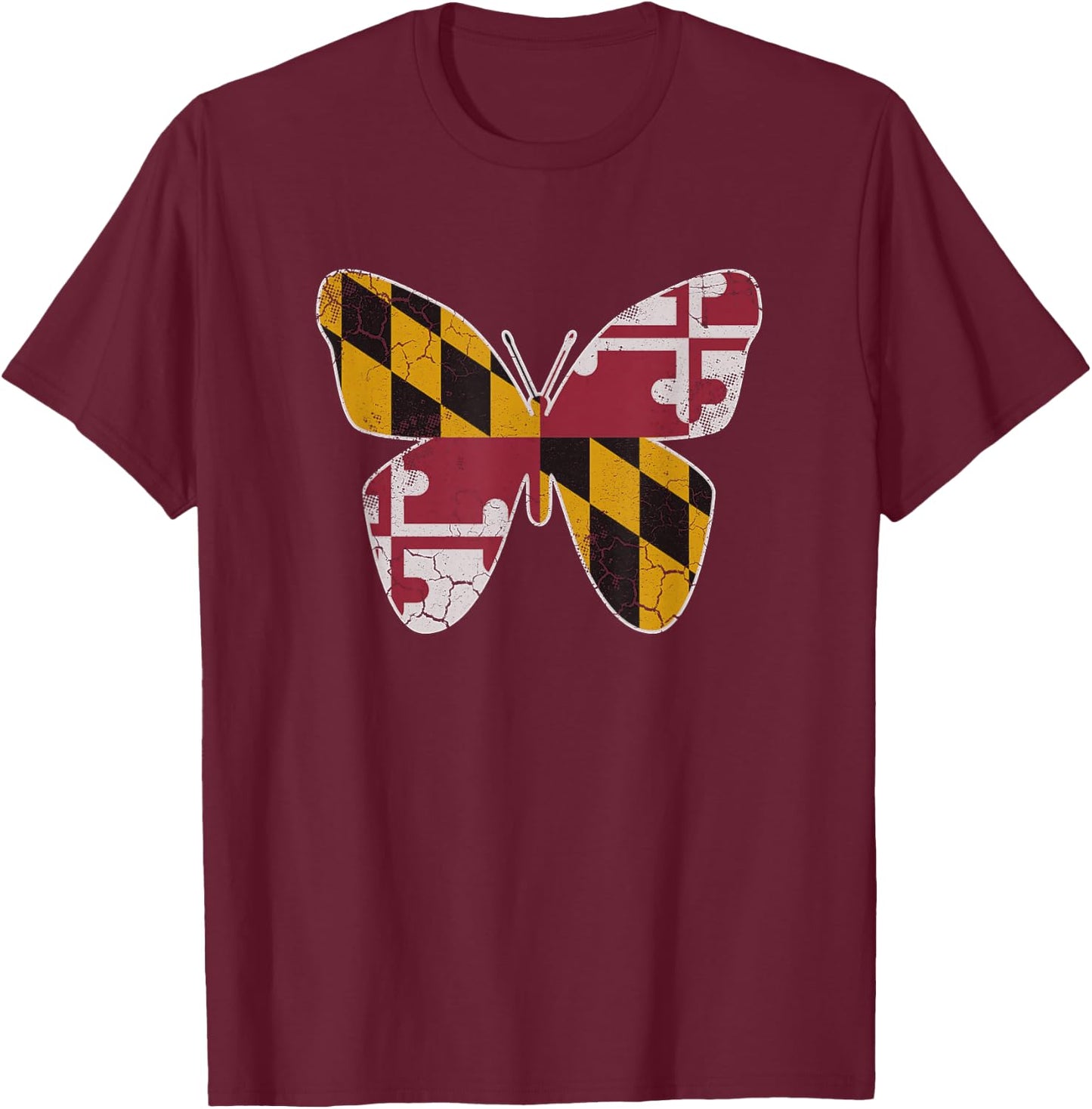 Maryland Flag Butterfly Home State Vintage Distressed T-Shirt - T-Shirt | Maroon